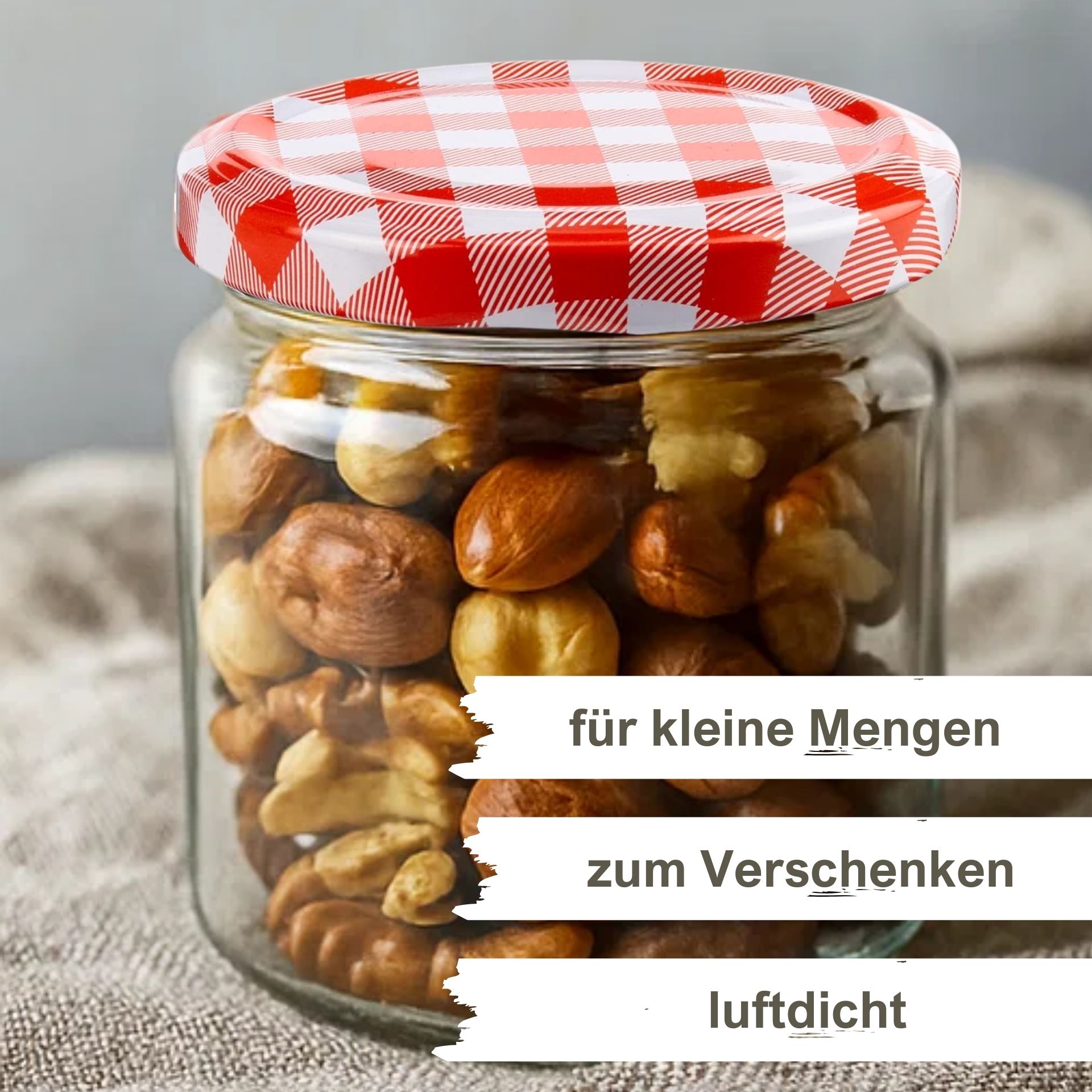 Einmachgläser 6x210 ml mit Schraubdeckel rot-weiss kariert