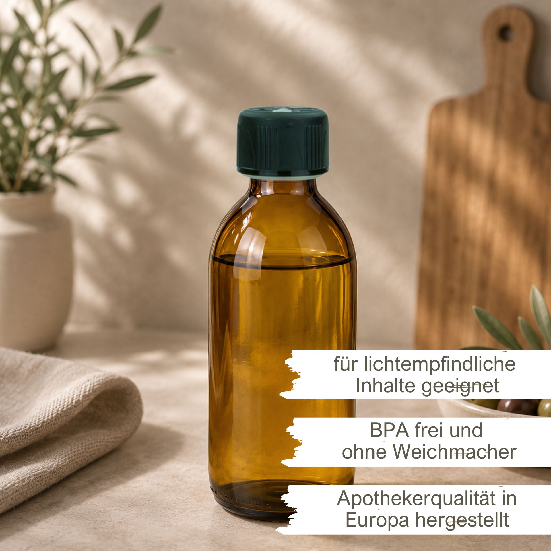 Glasflasche  200 ml Apothekerflasche Schraubdeckel (Kisi)