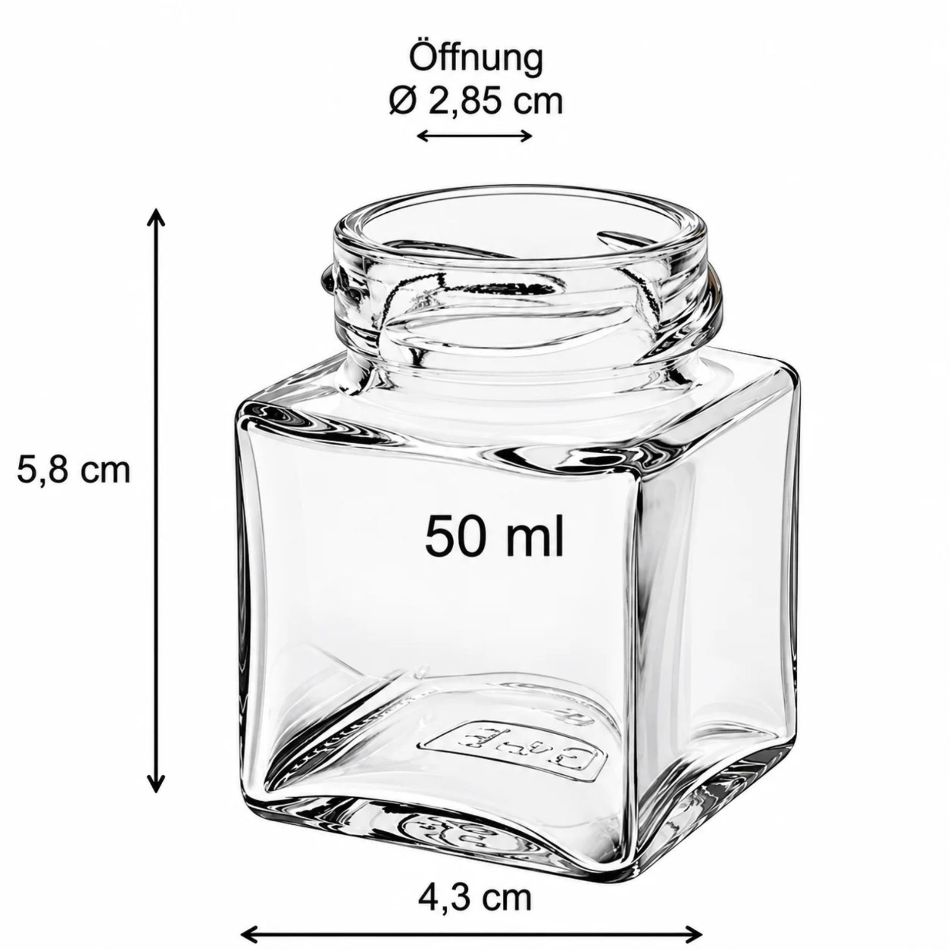 Einmachglas 50 ml Quadratglas mit Deckel in verschiedenen Farben, ideal für Konfitüren, Gewürze und Vorratshaltung.