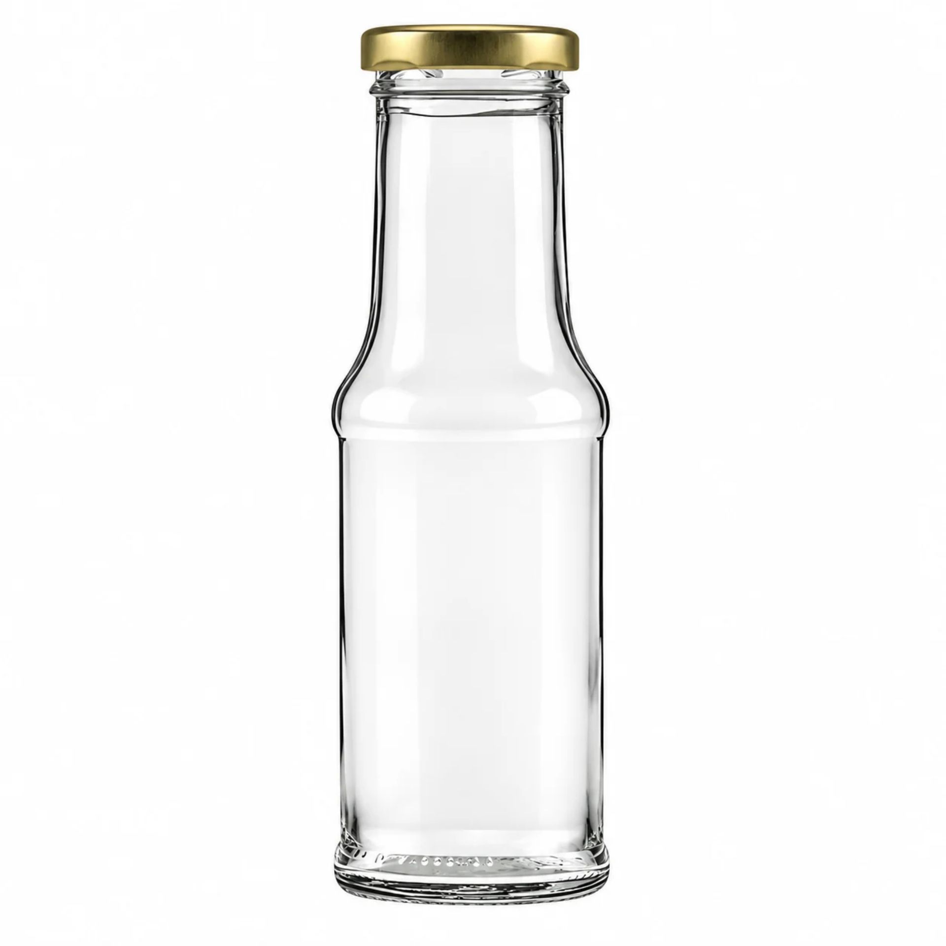 200 ml Glasflasche aus klarem Glas mit silbernem Deckel, ideal als Saftflasche oder für andere Getränke, elegantes Design für vielseitigen Einsatz.
