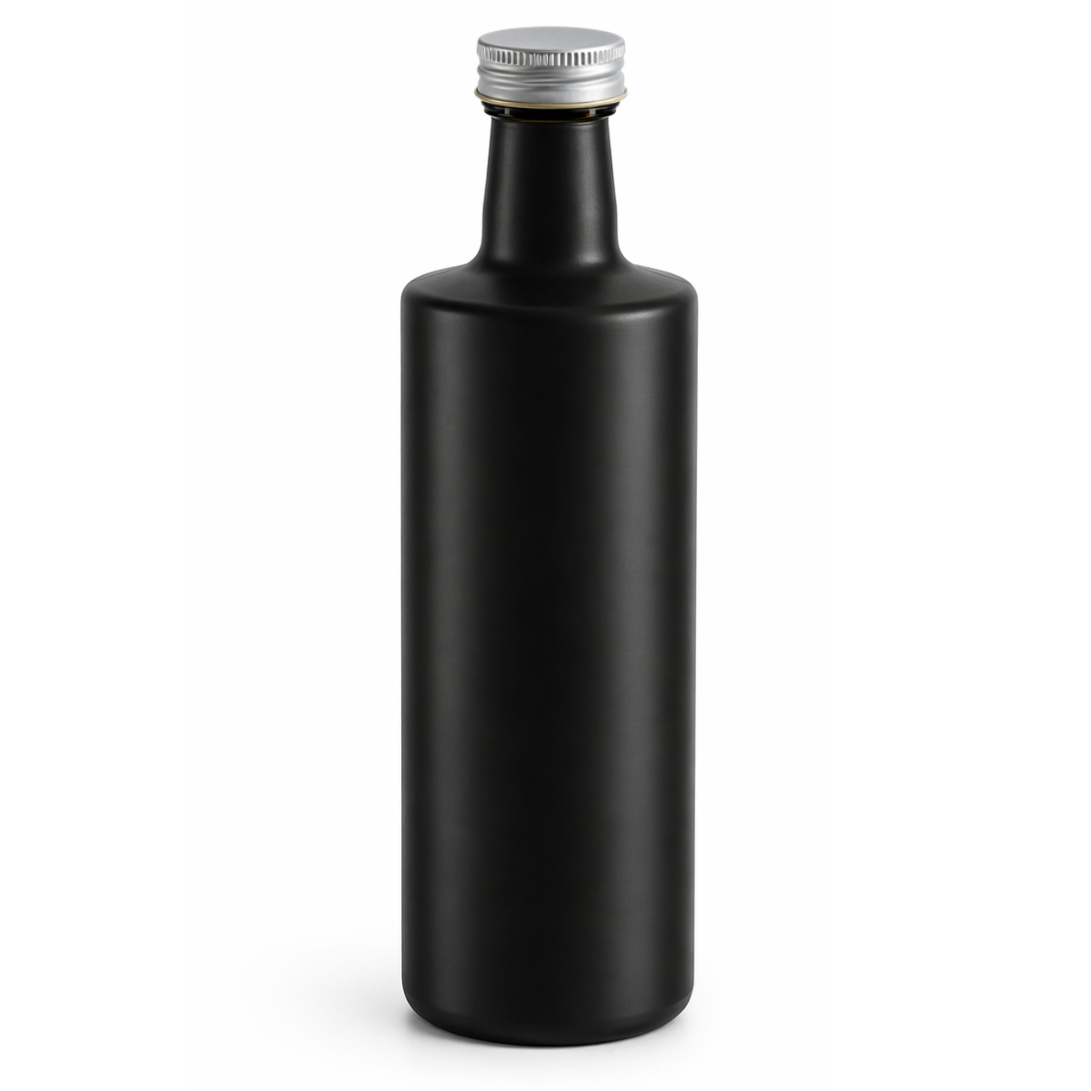 Glasflasche 500 ml rund schwarz Ölflasche Deckel Silber