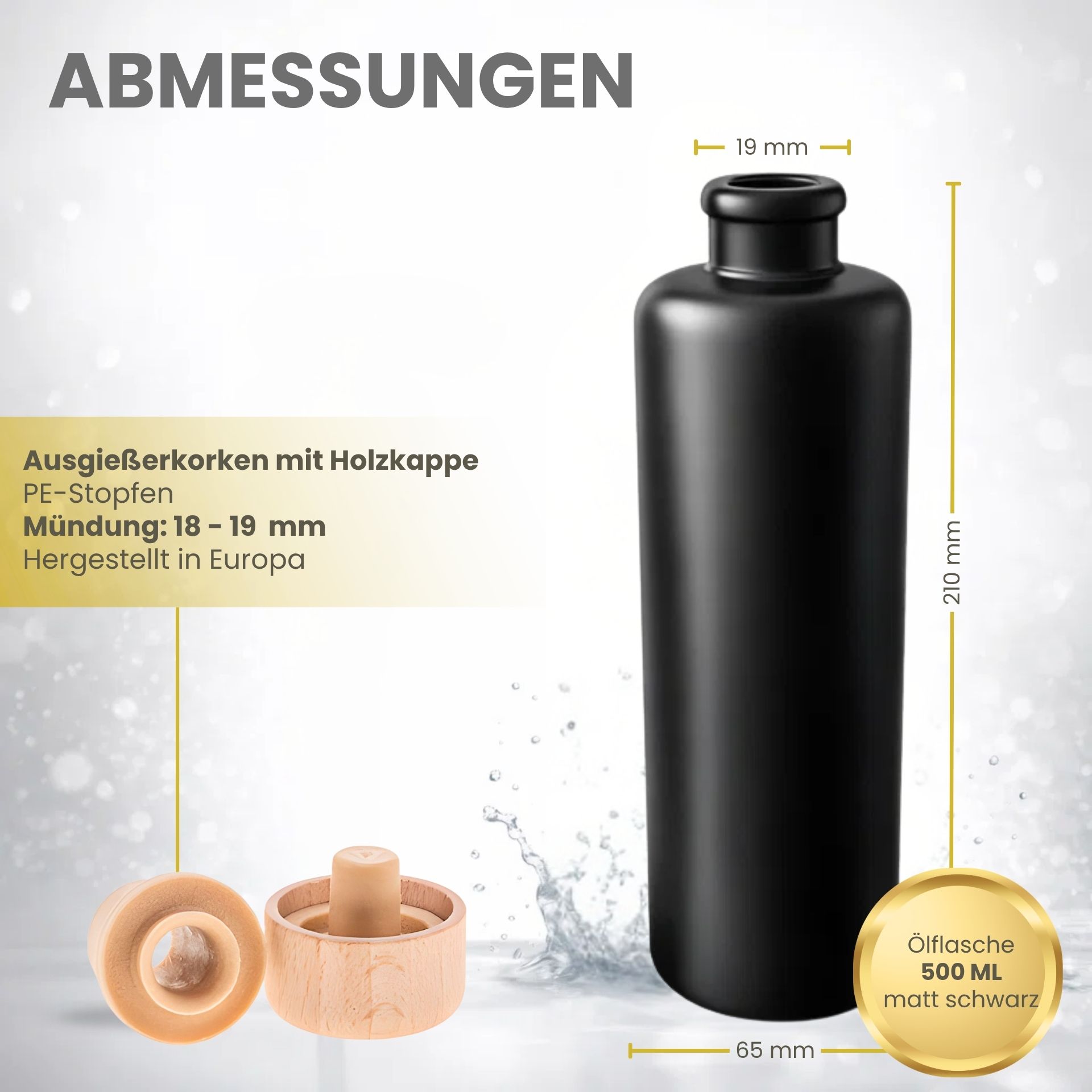 Ölflasche 500 ml Steingut schwarz mit Ausgießer und Holzkappe