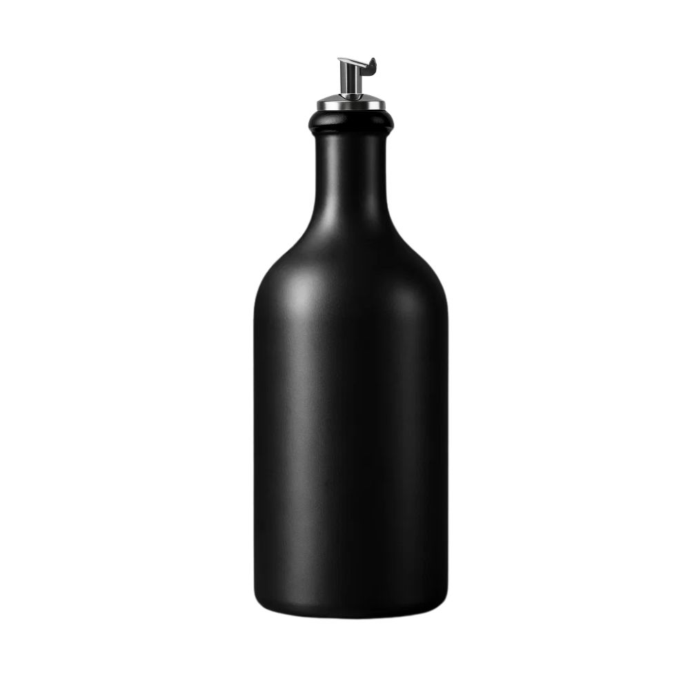 Schwarze Edelstahlflasche mit Verschlusskappe, isoliert, robust und wiederverwendbar – ideal für unterwegs.