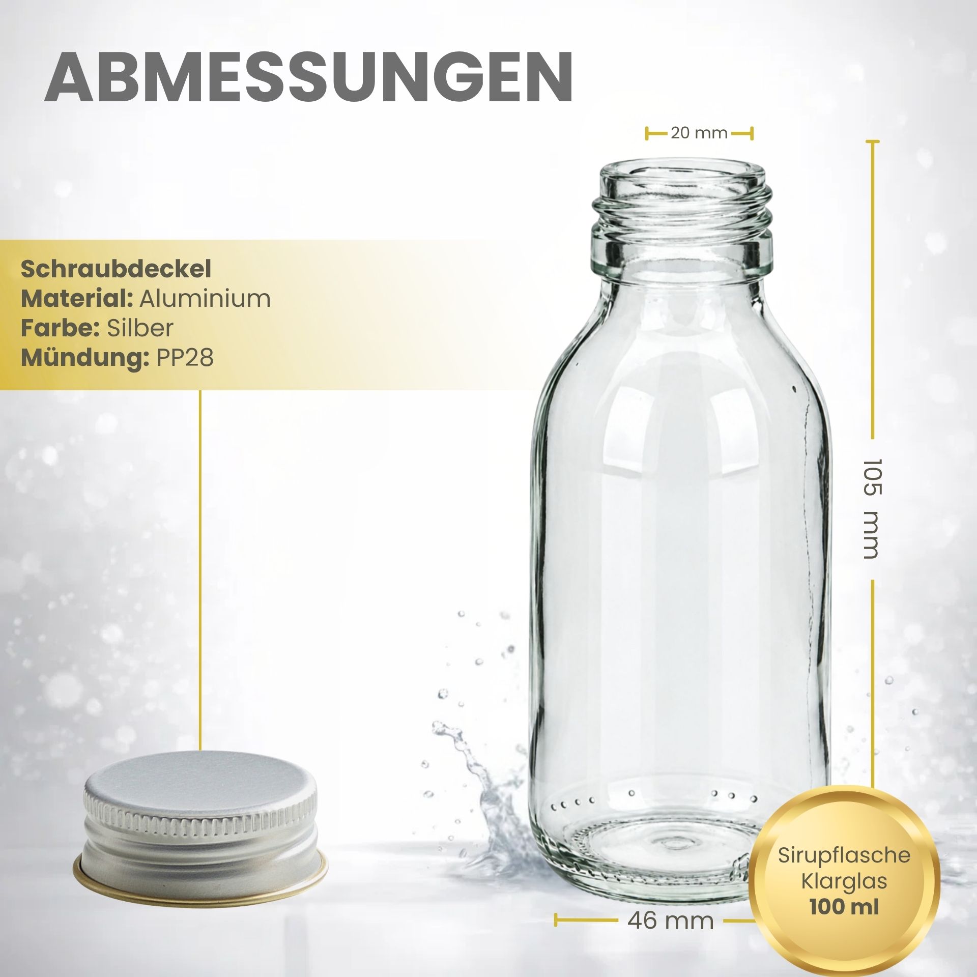 Sirupflasche 100 ml Glas Klar mit Schraubdeckel