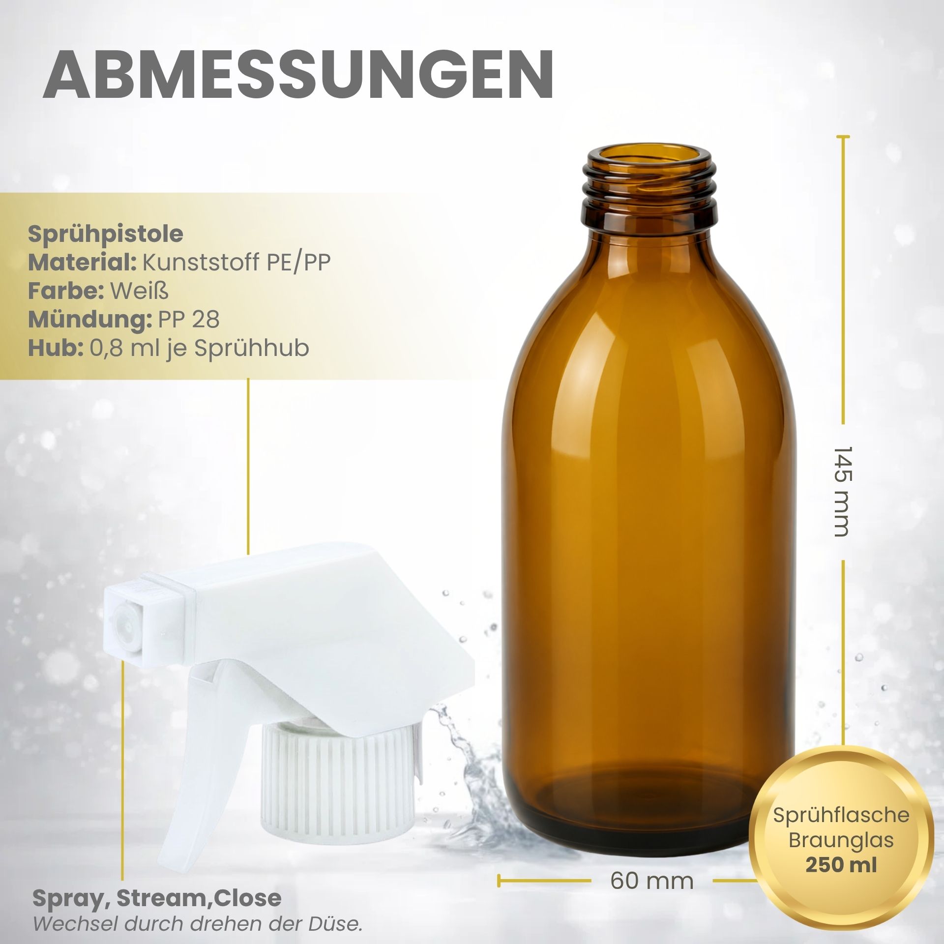 Sprühflasche  250 ml Glas braun mit Trigger