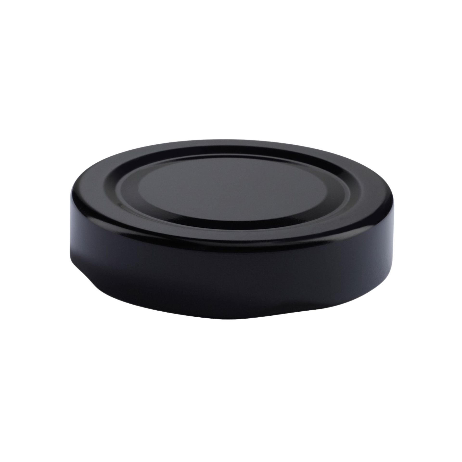 410 ml Einmachglas mit schwarzem TO Deep Schraubdeckel – VIFAC410E Ein durchsichtiges Einmachglas mit 410 ml Fassungsvermögen, befüllt mit rotem Inhalt, verschlossen mit einem schwarzen Twist-Off-Deckel, stehend auf weißem Hintergrund.