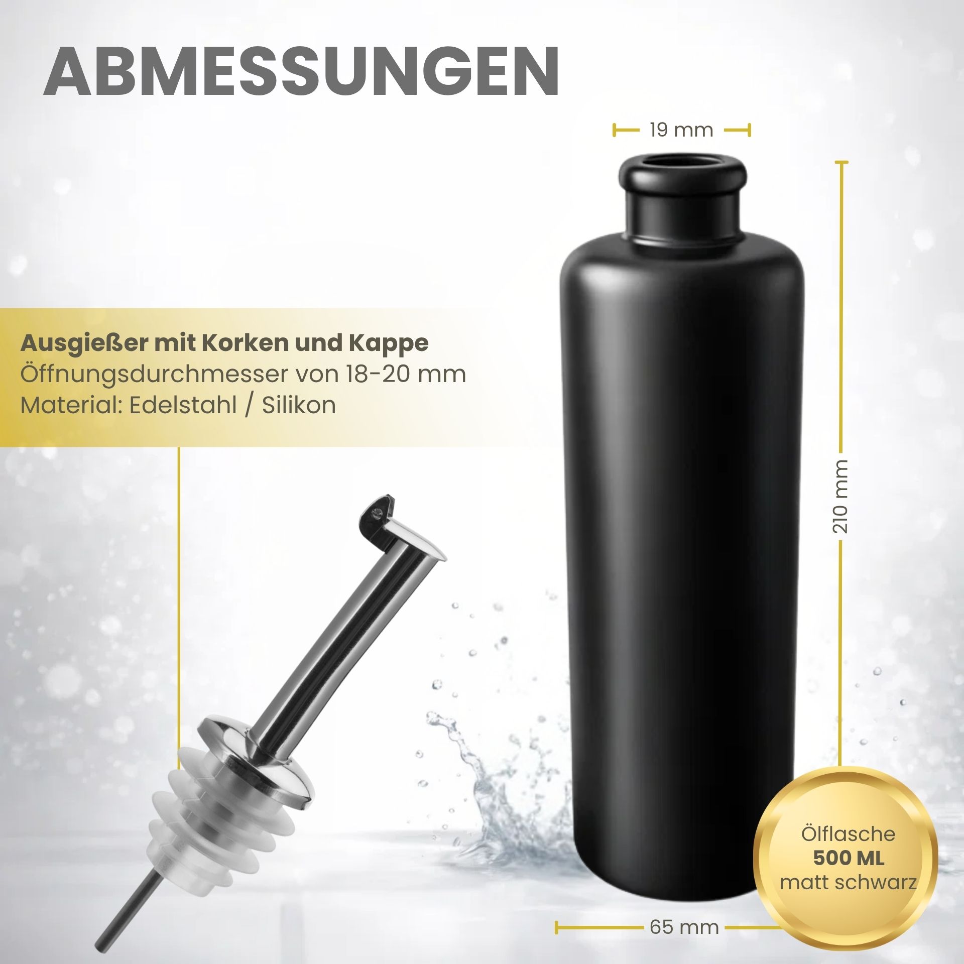 Ölflasche 500 ml Steingut schwarz mit Ausgießer aus Edelstahl / Silikon