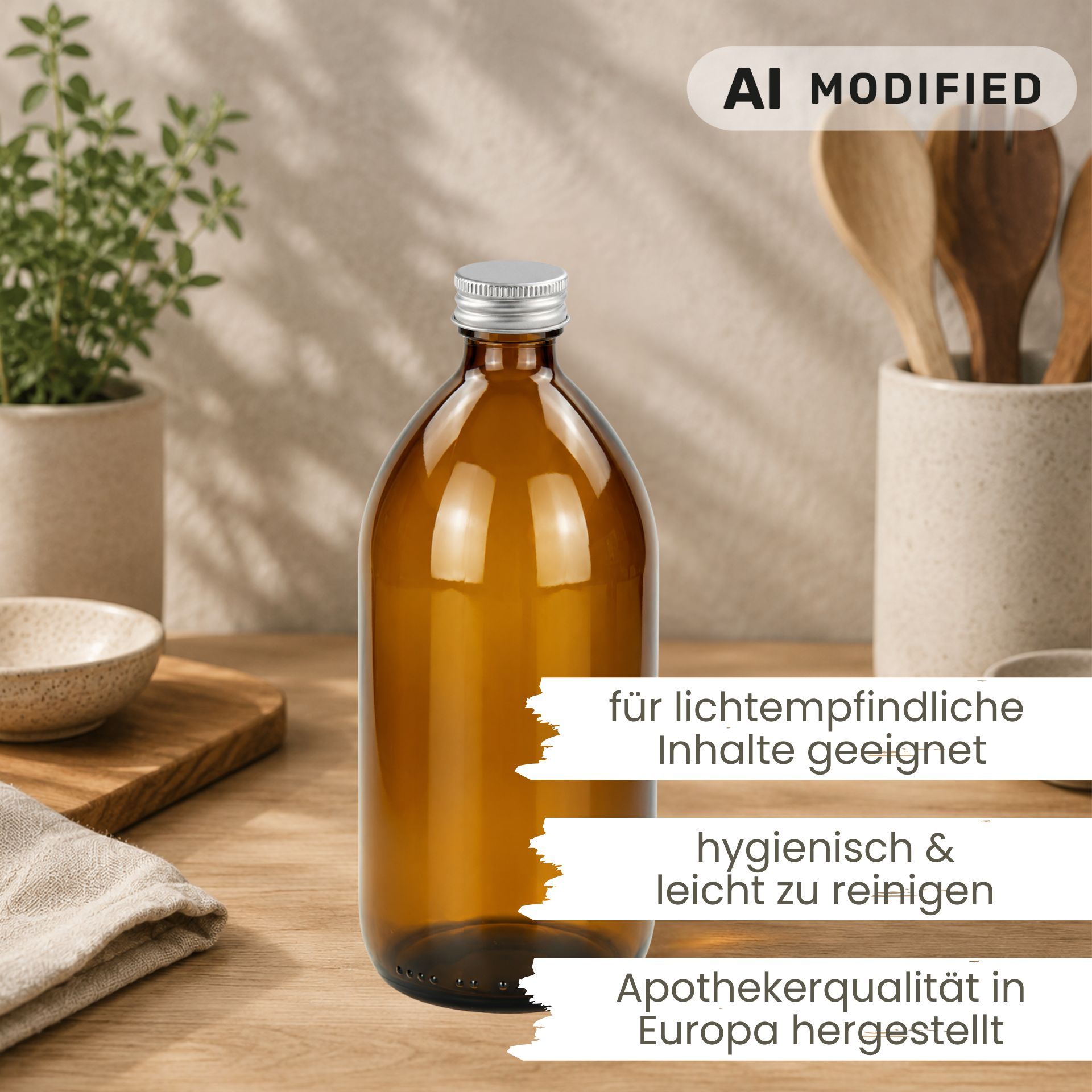 Apothekerflasche 1000 ml Glas Braun Schraubdeckel