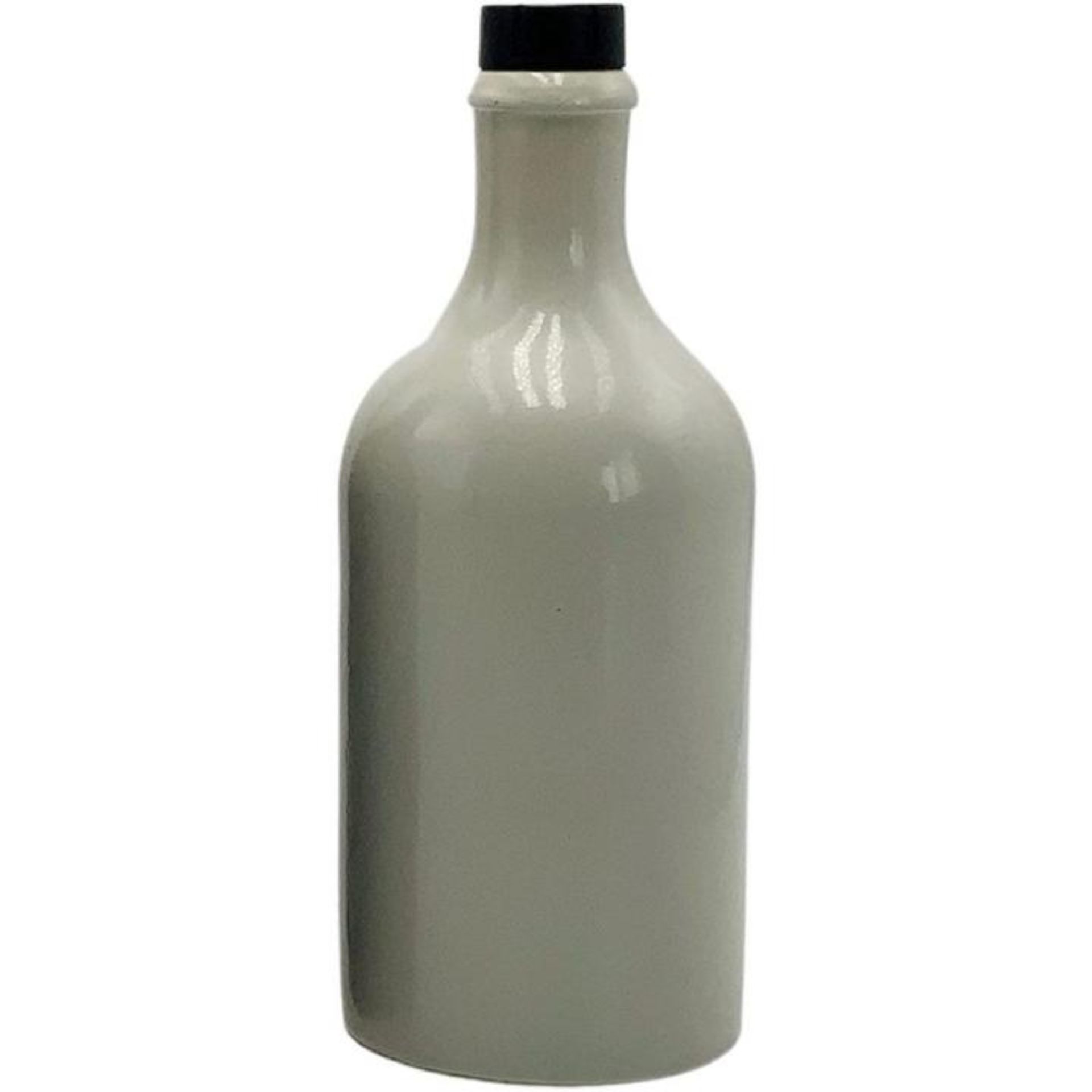 Ölflasche 500 ml Steingut Cremeweiß mit Ausgießer und Kappe schwarz