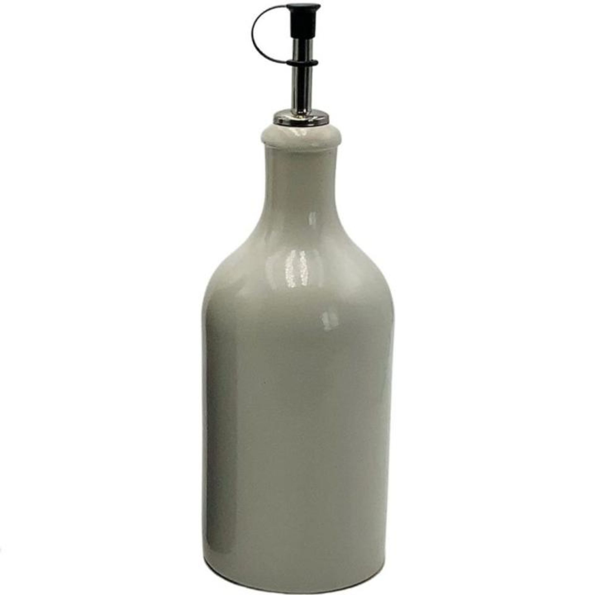 Ölflasche 500 ml Steingut Cremeweiß mit Edelstahl-Ausgießer