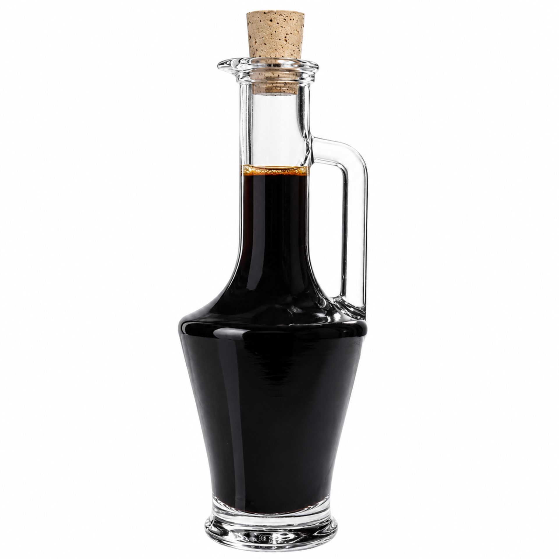 Bild einer 50 ml Glasflasche in Amphorenform mit Korken, ideal für Liköre, Öle oder Essenzen. Perfekt zum Verschenken oder Dekorieren.