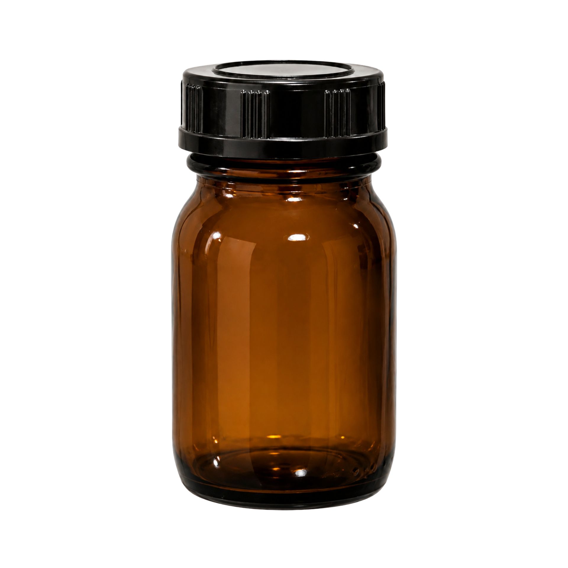 Braune Apothekerflasche 75 ml Weithals mit Schraubdeckel - Vi1325Kh75. Hochwertiges Glasgefäß zur sicheren Aufbewahrung von Flüssigkeiten. Ideal für Labor, Apotheke und Privatgebrauch.