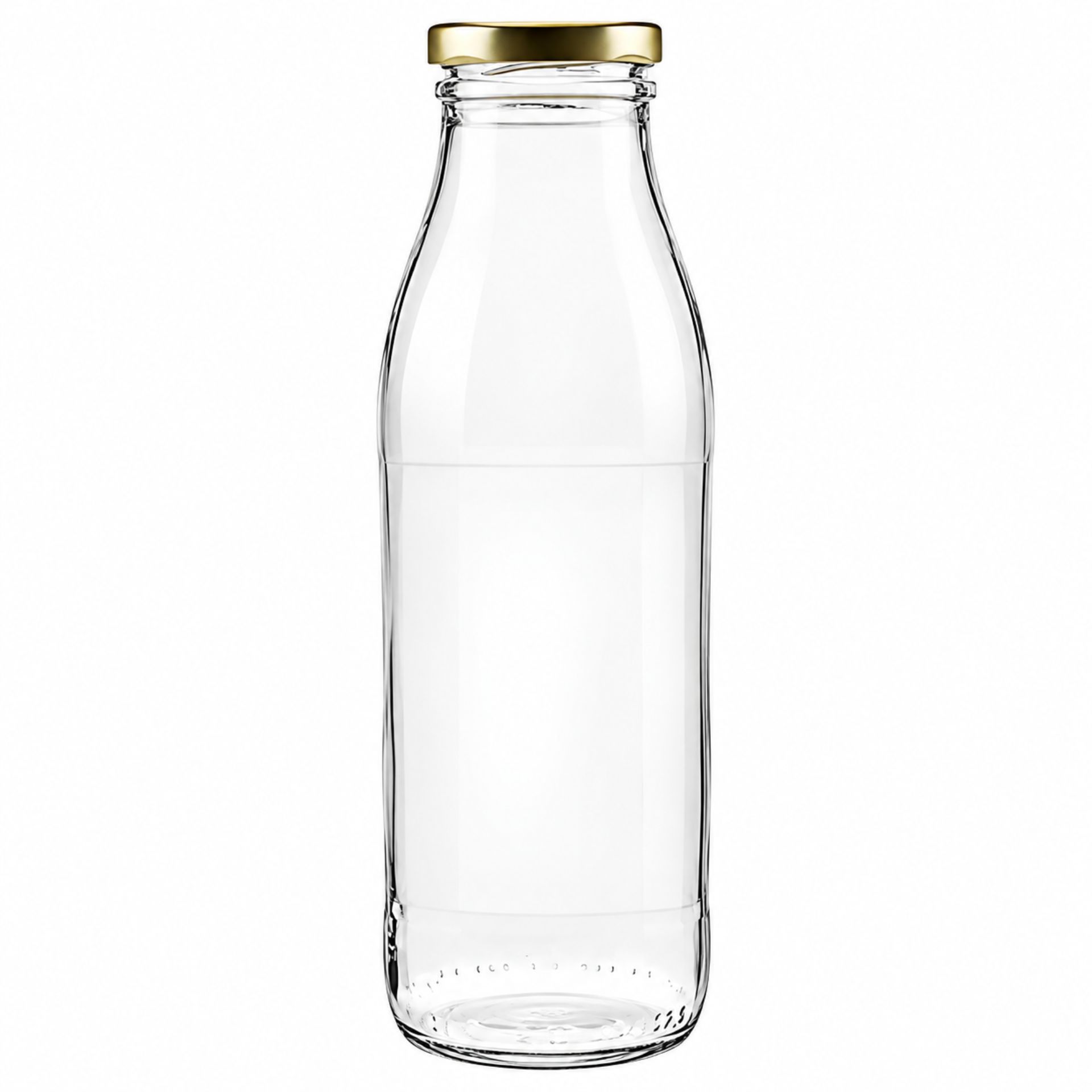 Glasflasche 500 ml Milchflasche mit Deckel in Gold, Silber oder Schwarz für stilvolle Aufbewahrung von Milch und Getränken.
