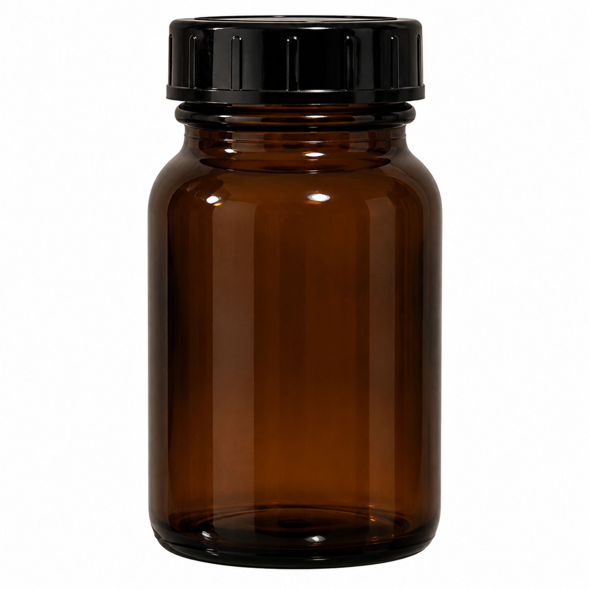 Braune Apothekerflasche aus Glas mit 250 ml Fassungsvermögen, Weithalsdesign und schwarzem Schraubdeckel, ideal für die sichere Aufbewahrung von Flüssigkeiten und Chemikalien.
