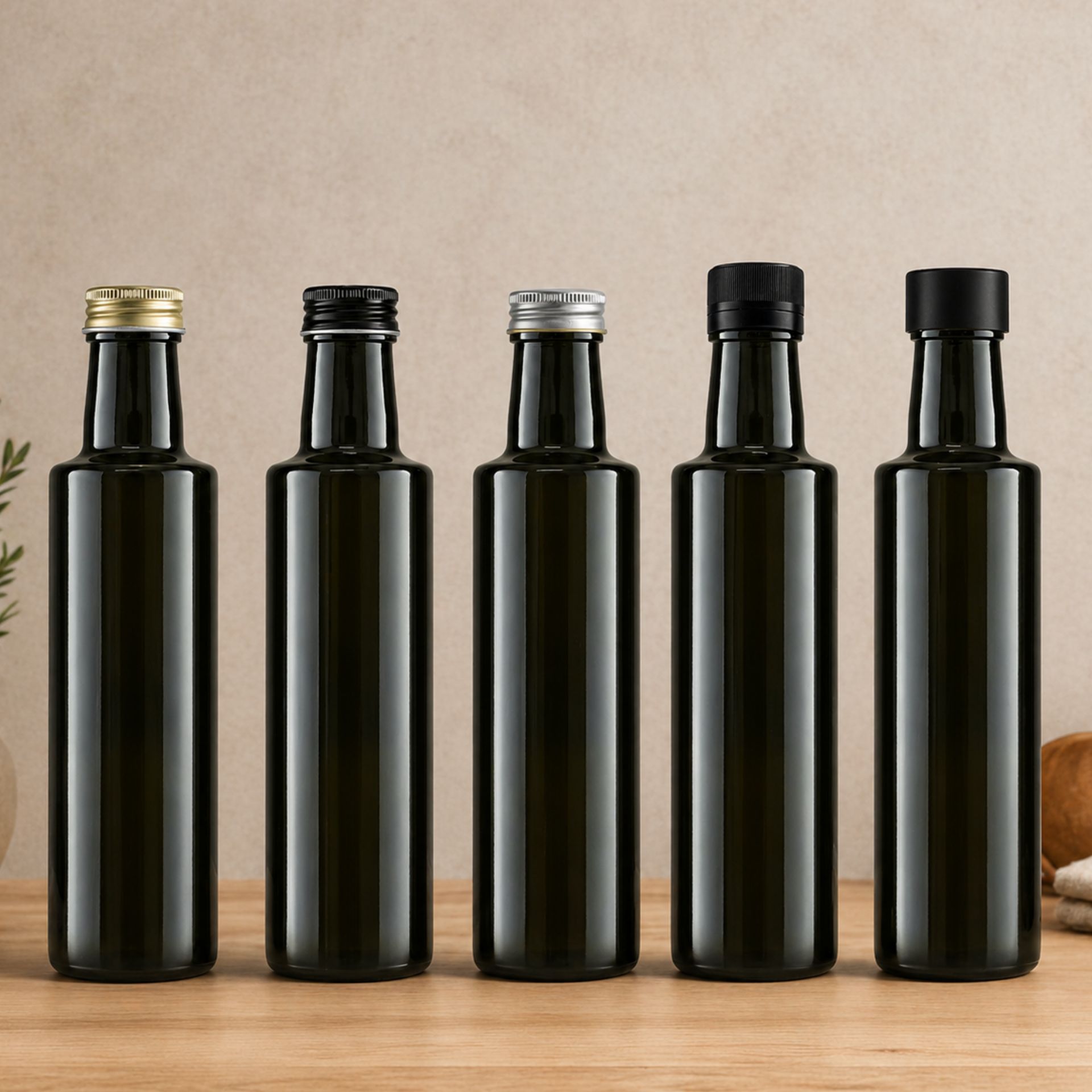Glasflasche 500 ml rund braun Ölflasche Deckel Gold