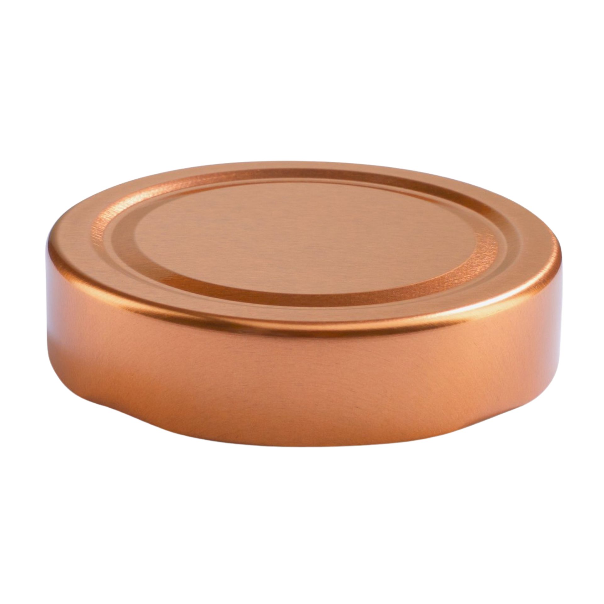 Kupferfarbene Getränkedose mit zeitlosem Design - Hochwertige Metallic-Optik Kupferfarbener Schraubdeckel vom Typ TO 70 Deep, von oben fotografiert, auf neutralem Hintergrund.