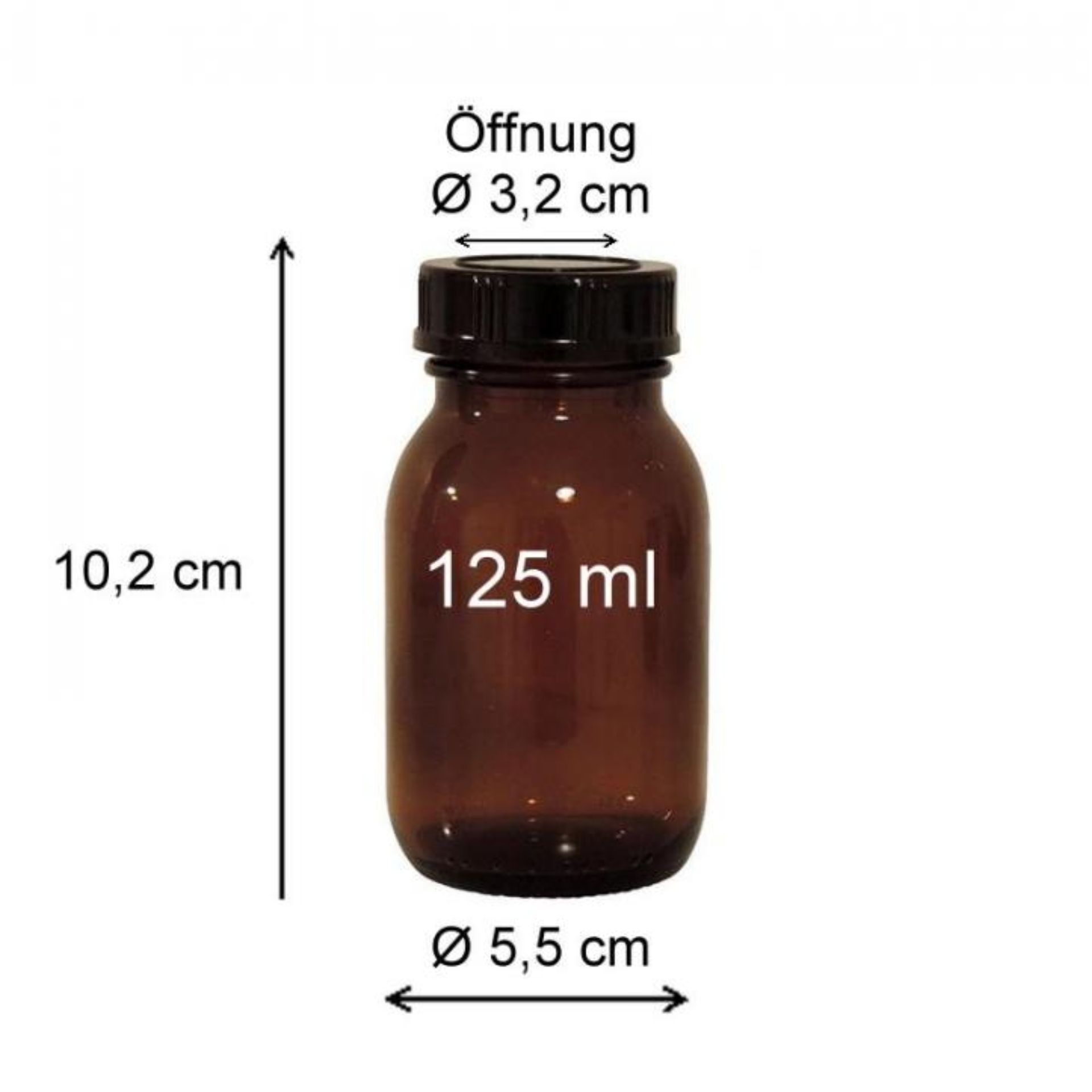 Apothekerflasche 125 ml, braune Weithalsflasche mit Schraubdeckel, ideal für die sichere Aufbewahrung von Flüssigkeiten.