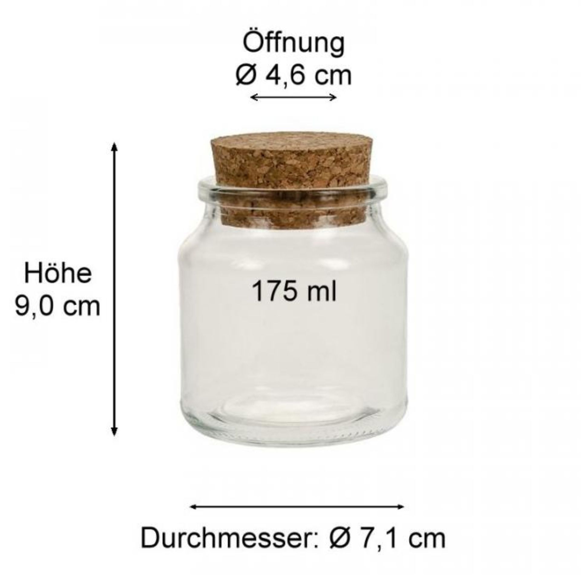 Korkenglas 175 ml Vorratsglas rund mit Korken – Ideal zur Aufbewahrung von Lebensmitteln und dekorativen Zwecken, hochwertiges Glas mit natürlichem Korkverschluss.