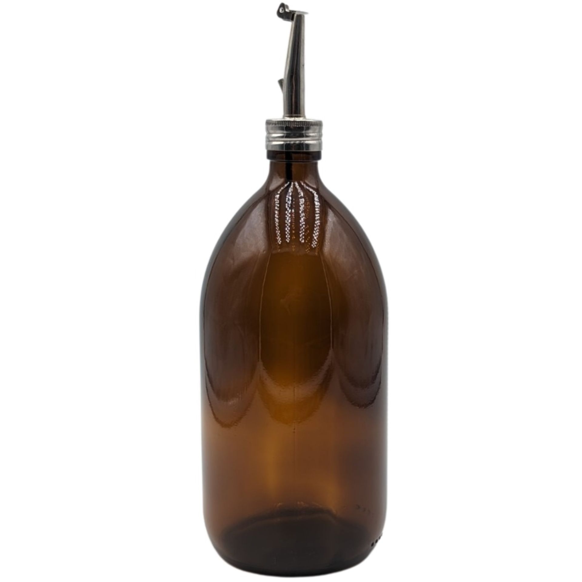 Transparente 1000-ml-Glasflasche mit Schraubgewinde, zylindrischer Form, stehend auf weißem Hintergrund.