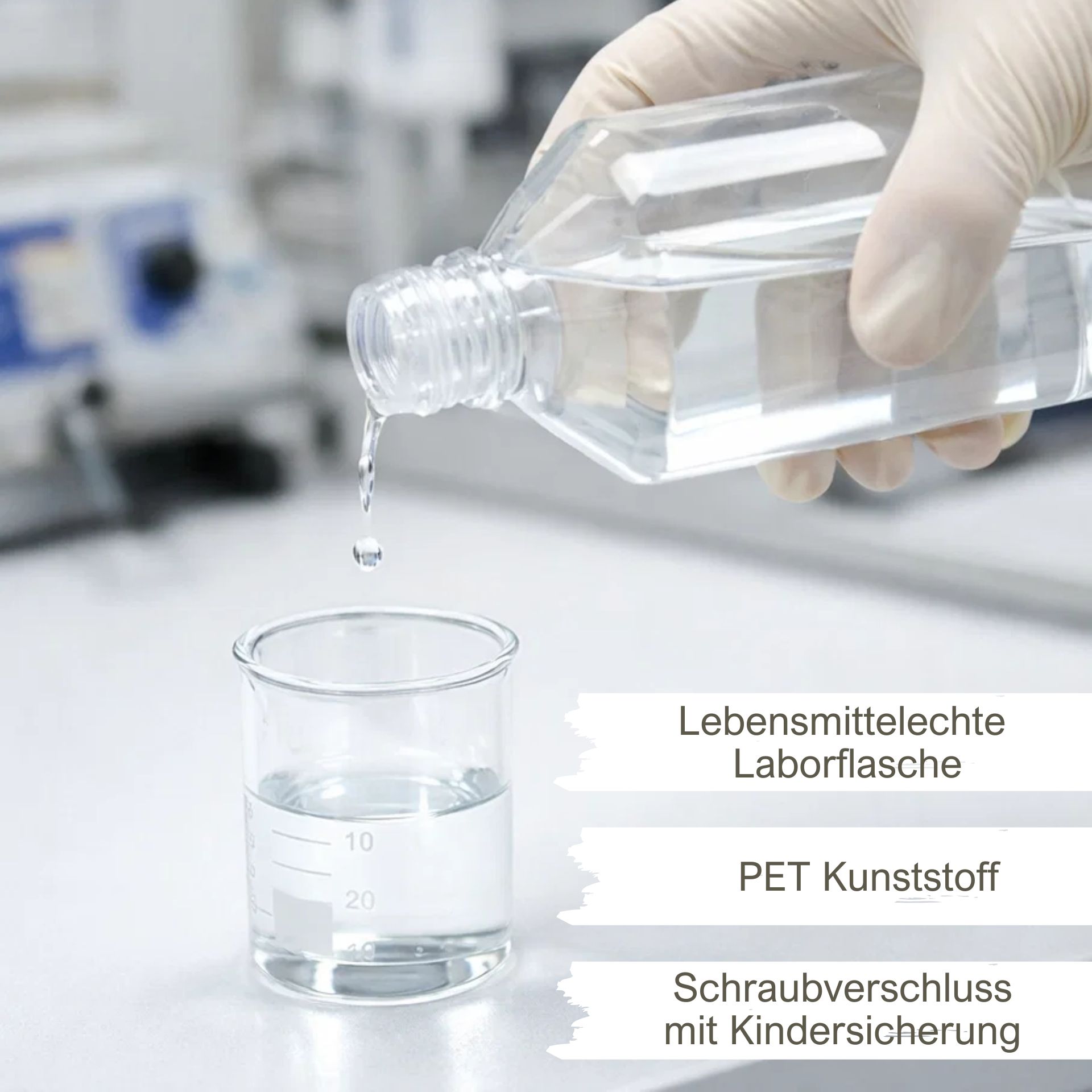 PET Flasche 1000 ml Laborflasche Klar Kunststoff mit Schraubdeckel (Kisi)