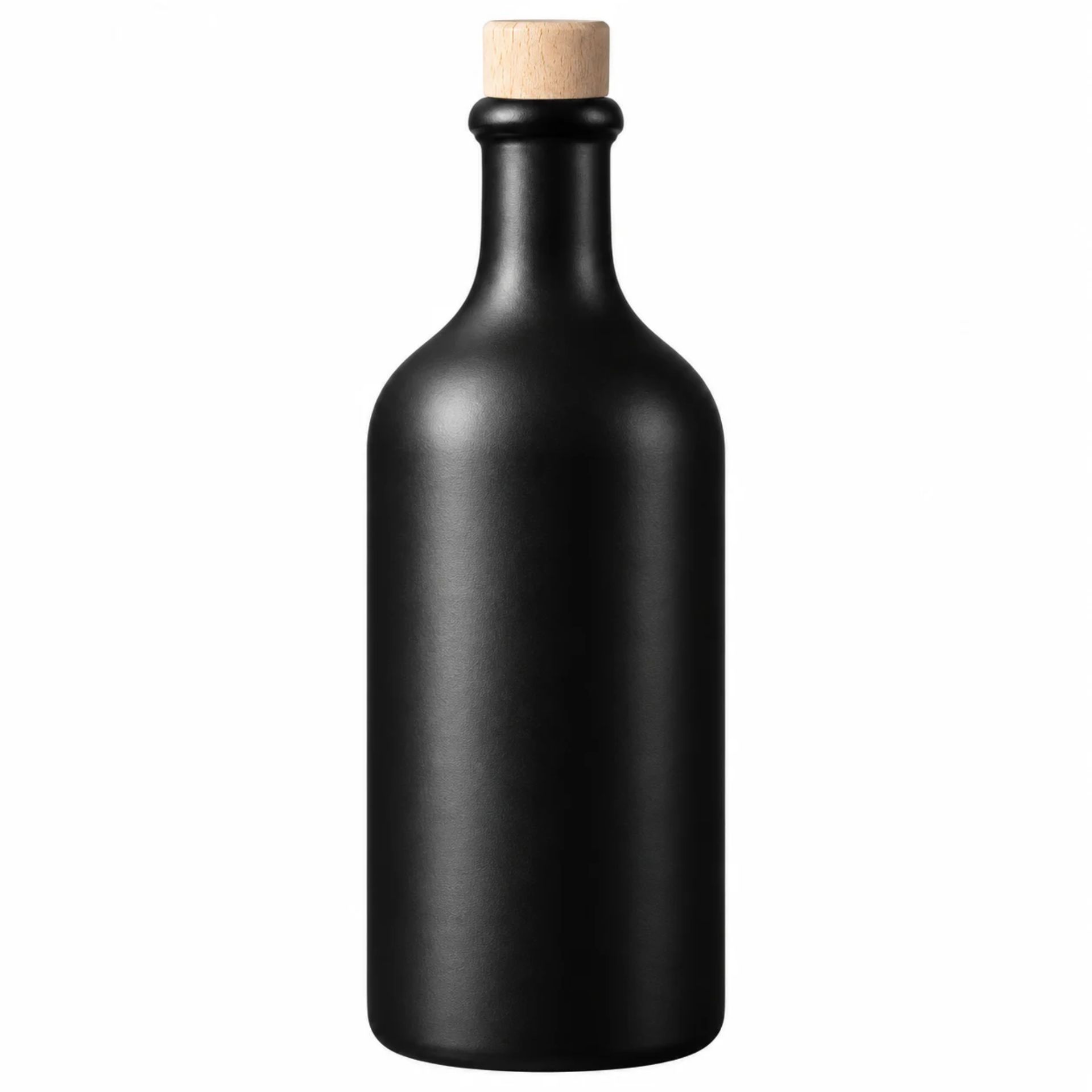 Ölflasche 500 ml Steingut schwarz mit Ausgießer und Holzkappe