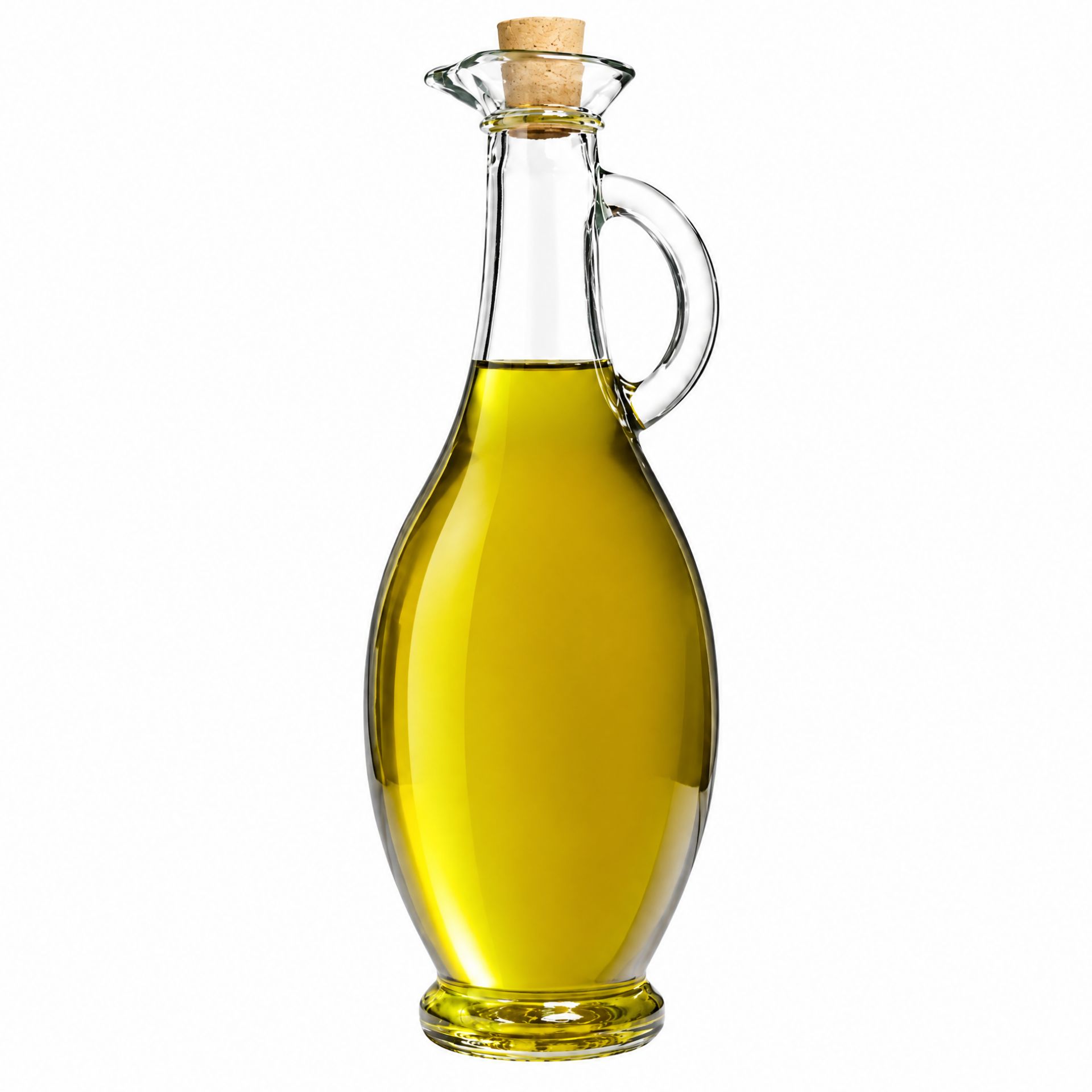 Glasflasche 500 ml in Amphorenform mit Korken, ideal für stilvolles Aufbewahren von Flüssigkeiten wie Olivenöl oder Essig. Hochwertiges, transparentes Glasdesign.