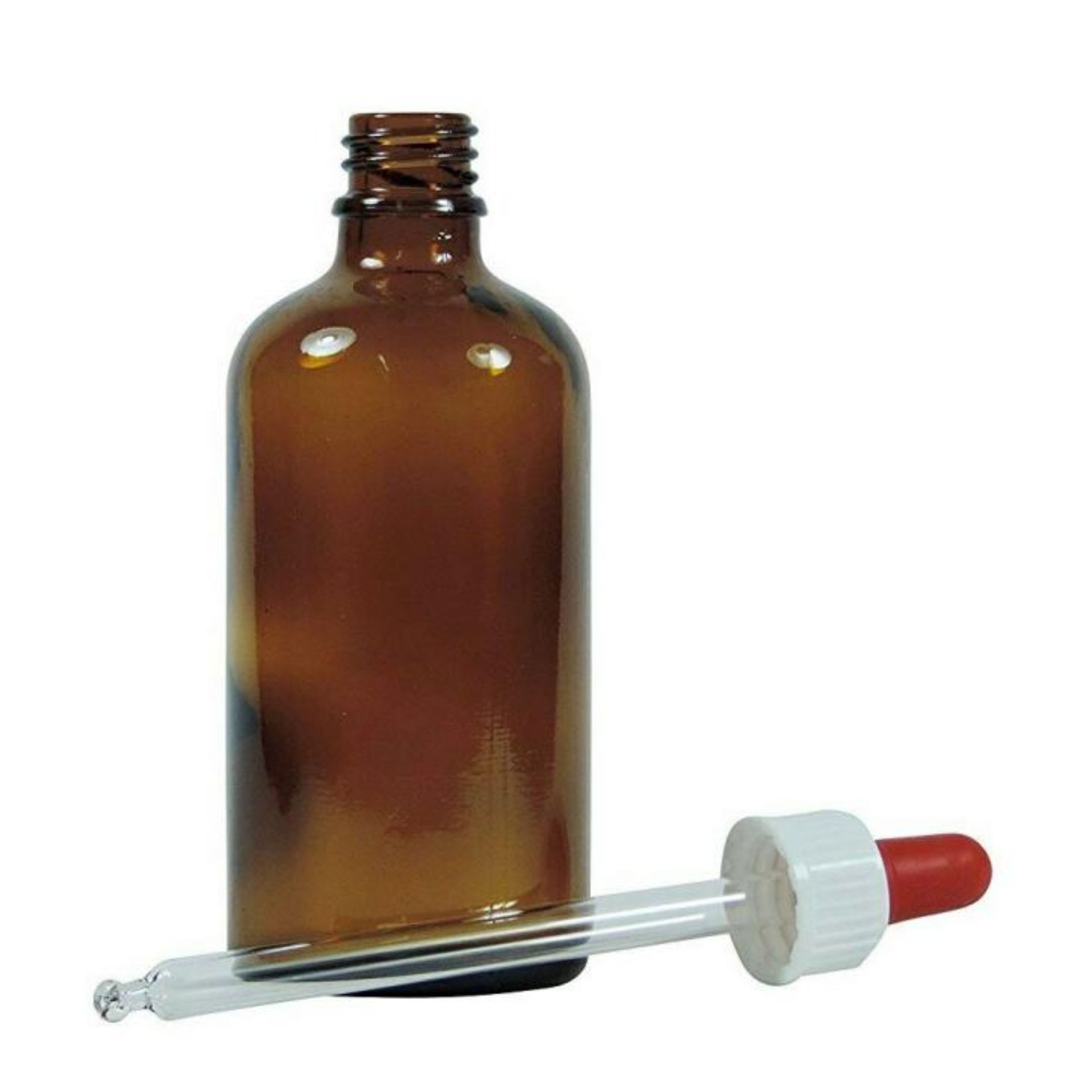 Braune Pipettenflasche 100 ml für präzises Dosieren - hochwertige Dosierflasche aus Glas mit Pipette, ideal für ätherische Öle und Flüssigkeiten.