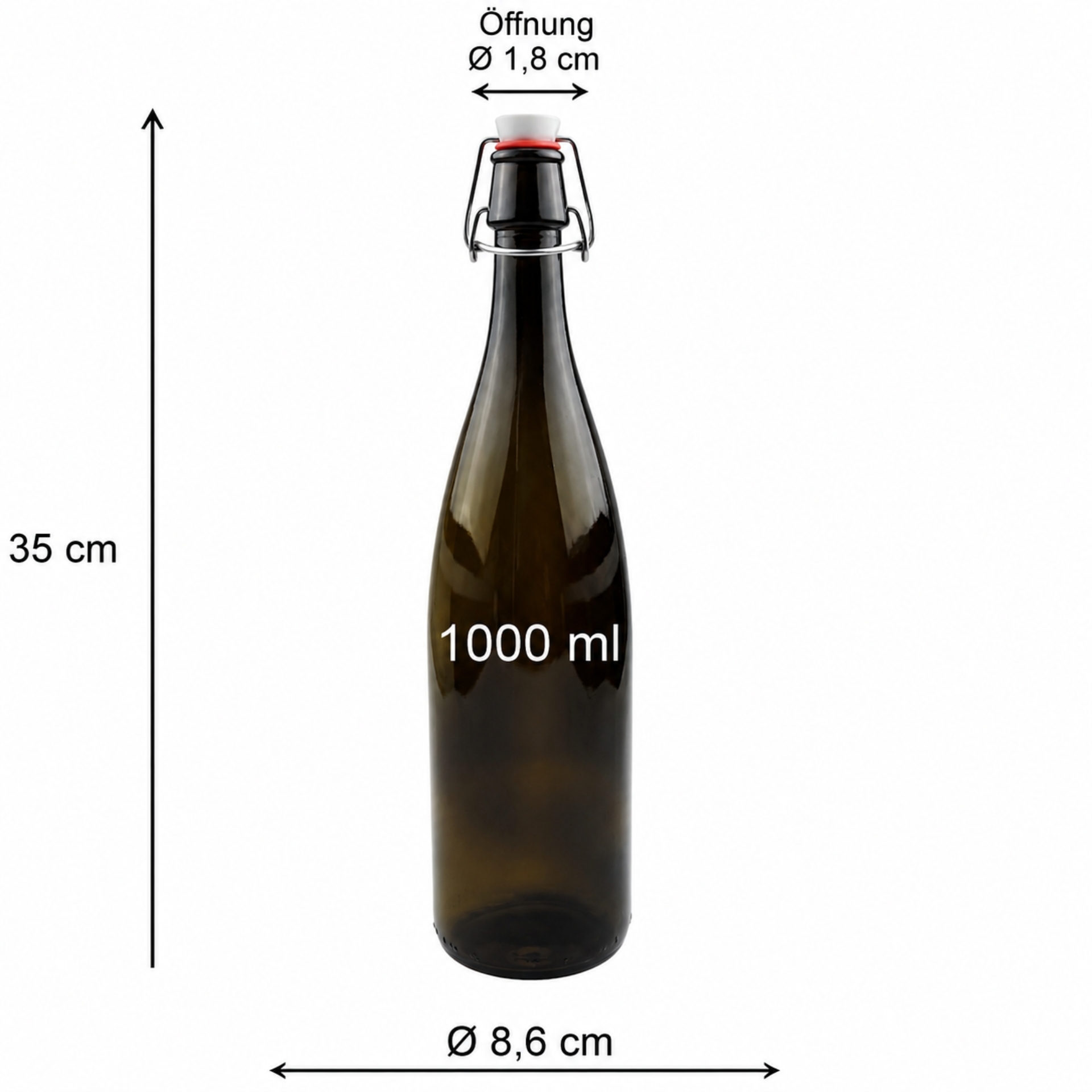 Braune Glasflasche 1000 ml mit Bügelverschluss - Ideal für Getränkeaufbewahrung und umweltfreundliche Lagerung. Hochwertiges Design für Haushalt und Gastronomie.