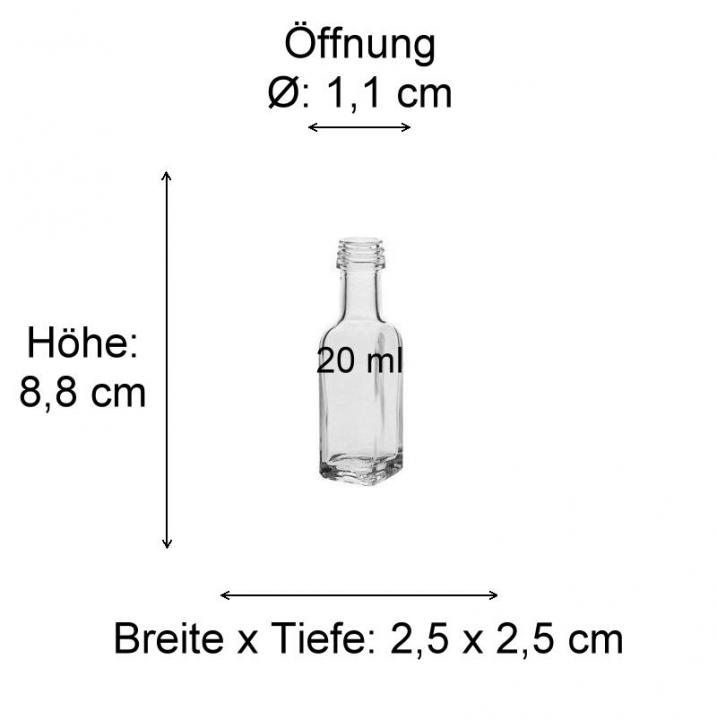 Glasflasche   20 ml viereckig mit Schraubverschluss