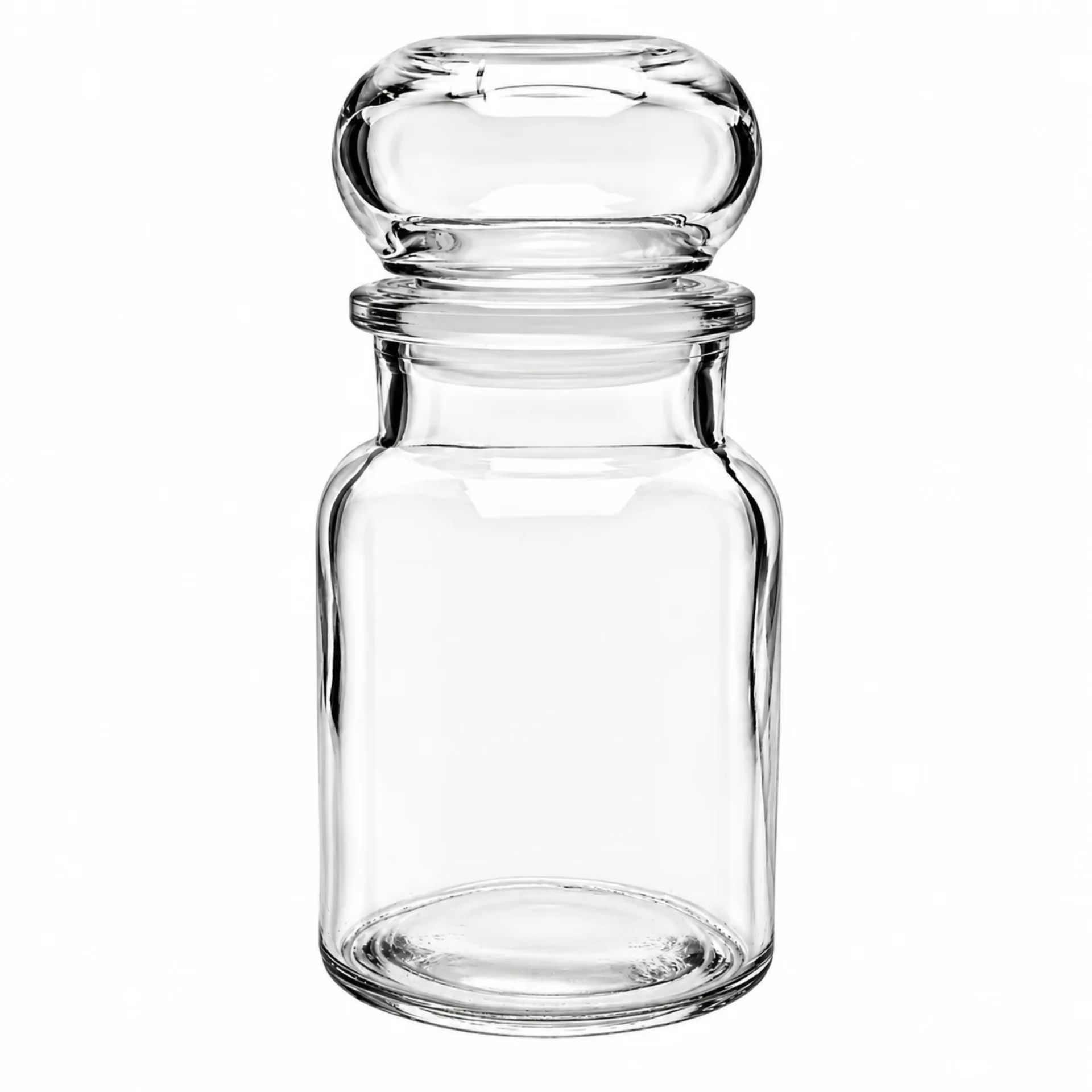 Rundes 150 ml Vorratsglas mit Glasstopfen auf weißem Hintergrund