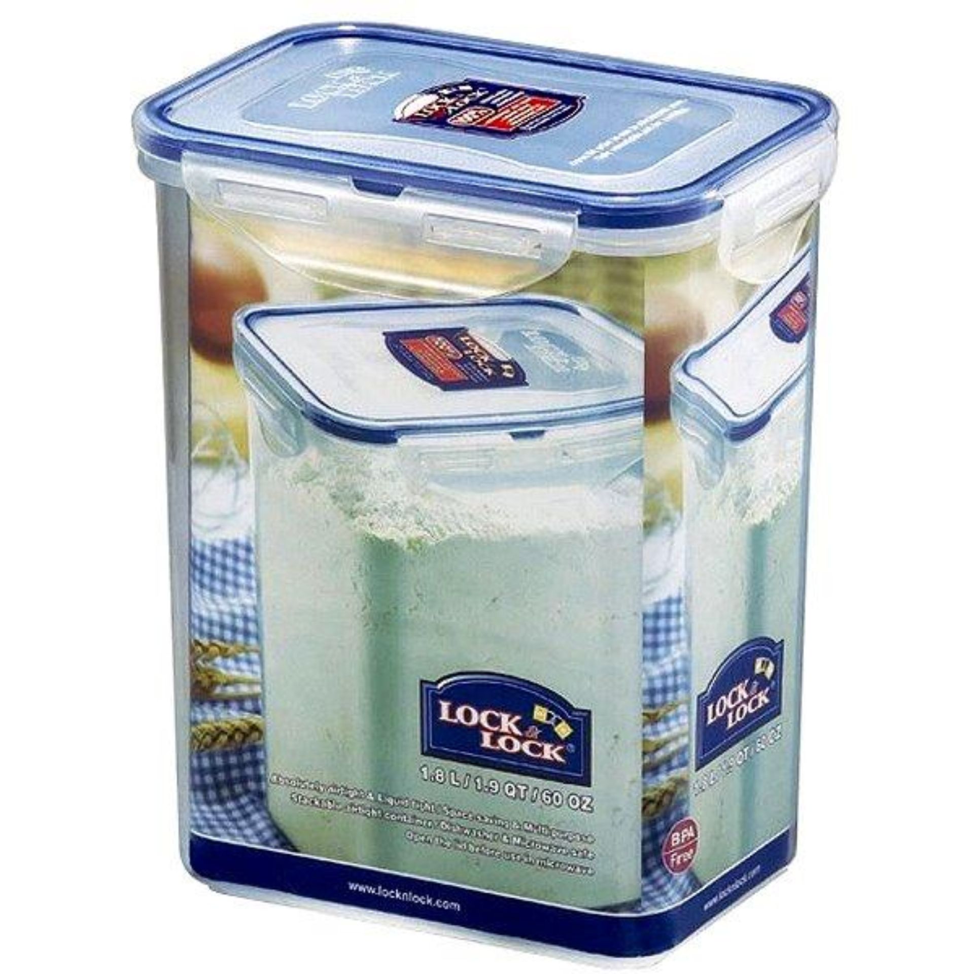 Lock & Lock Frischhaltedose HPL813 1800 ml - Transparente Frischhaltebox für Lebensmittelaufbewahrung, luftdicht und auslaufsicher mit blauem Verschluss.