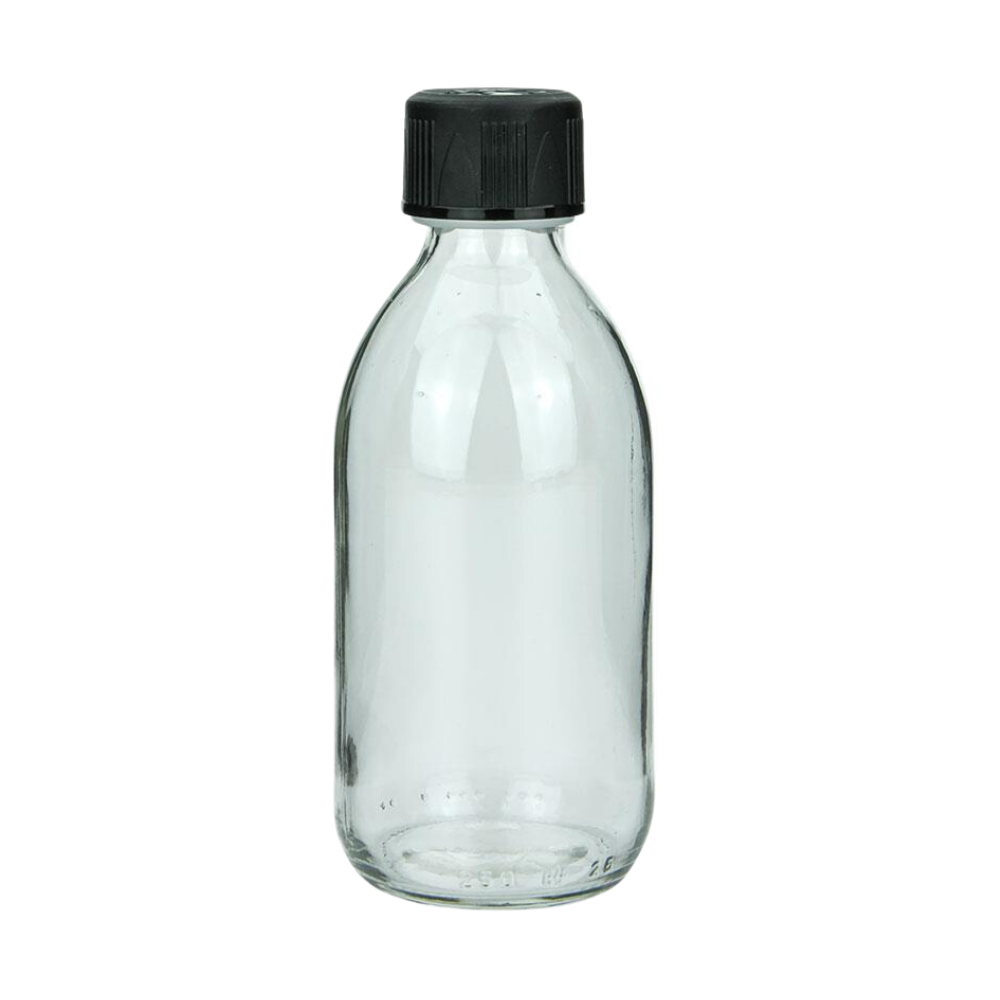 Glasflasche 250 ml Sirupflasche Schraubdeckel (Kindersicherung)