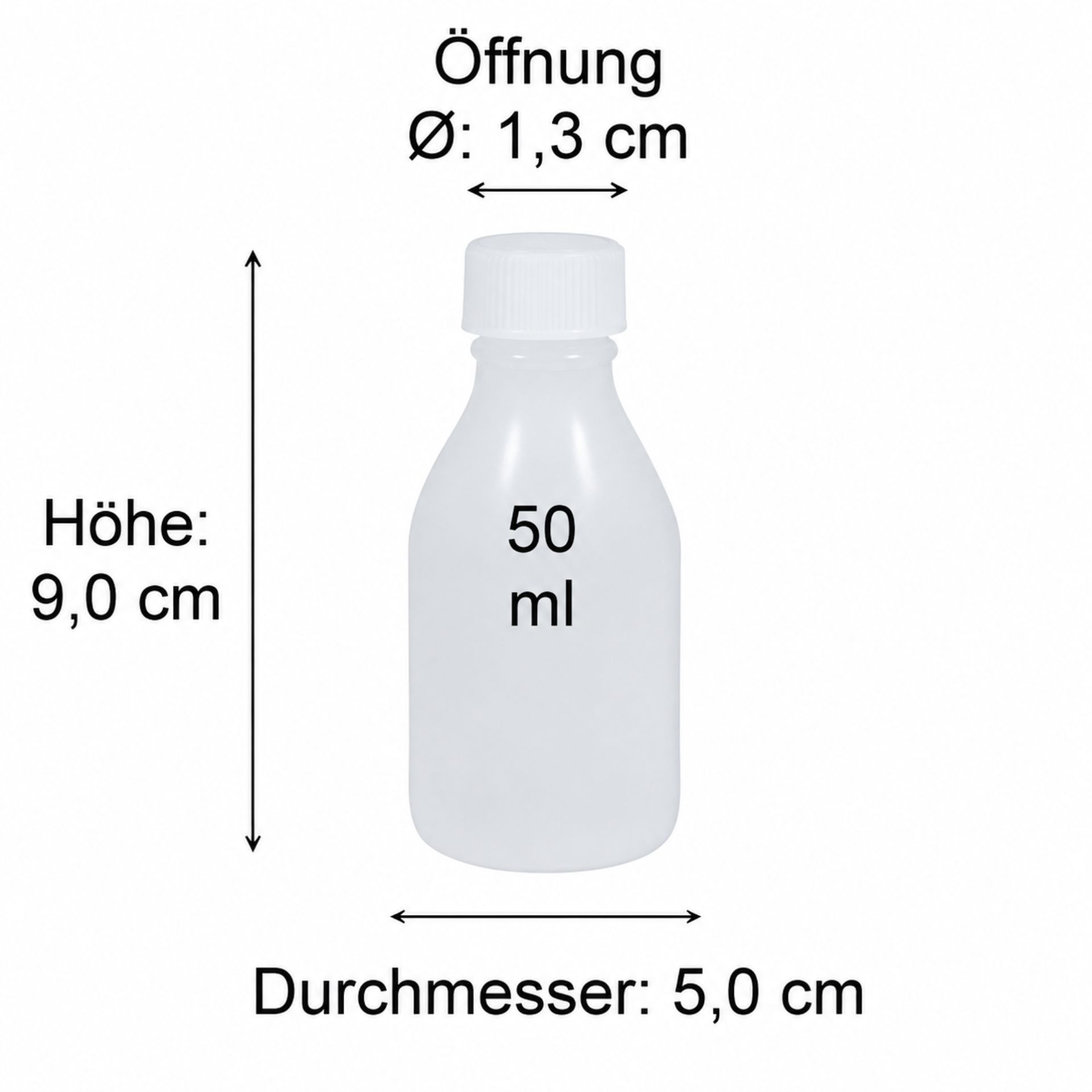 50 ml Viiala Karaffe aus Klarglas mit passendem Korkverschluss, Produktbild und Maße, ideal für elegante Präsentationen von Spirituosen oder Öl.