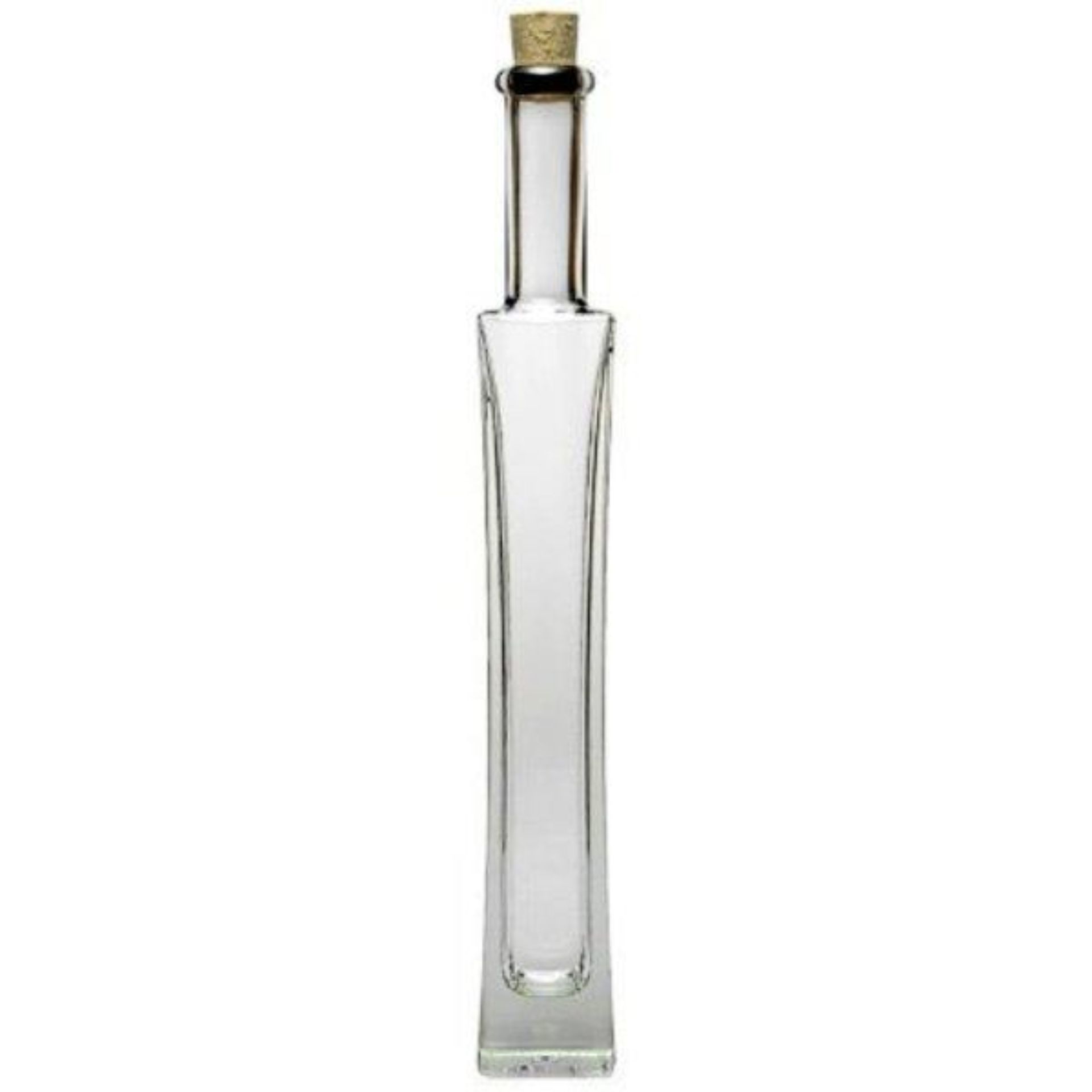200 ml Glasflasche Art Déco mit Korken – Transparentes Design Vorratsflasche Glasflasche 200 ml im Art Deco Stil mit Korken, klar und elegant, ideal zum Abfüllen von Likören oder Ölen.
