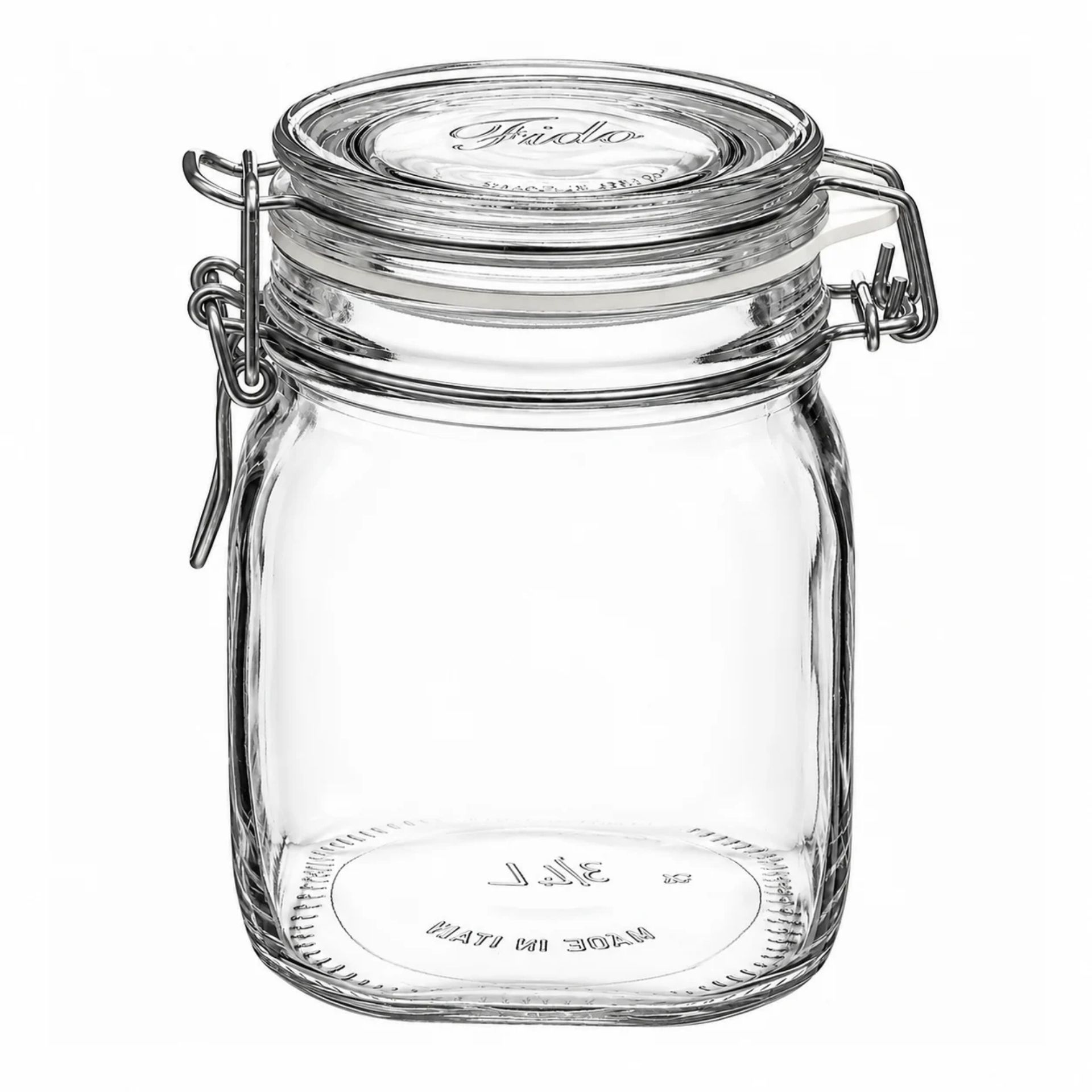 Viereckiges Bormioli Bügelverschlussglas 750 ml mit Drahtbügel – Ideales Gefäß für Aufbewahrung und Konservierung von Lebensmitteln.