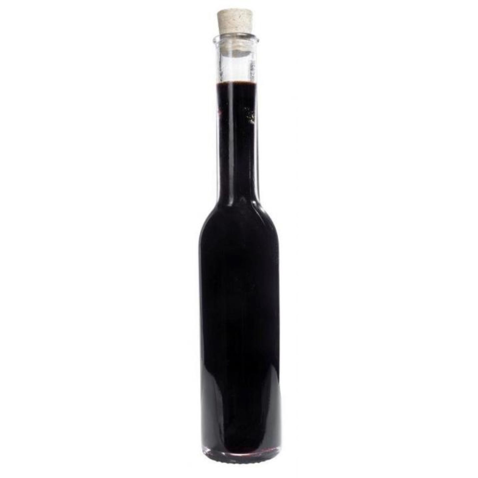 200 ml Glasflasche mit langhalsigem Design und Korken, ideale Verpackungslösung für edle Getränke, auf einem weißen Hintergrund