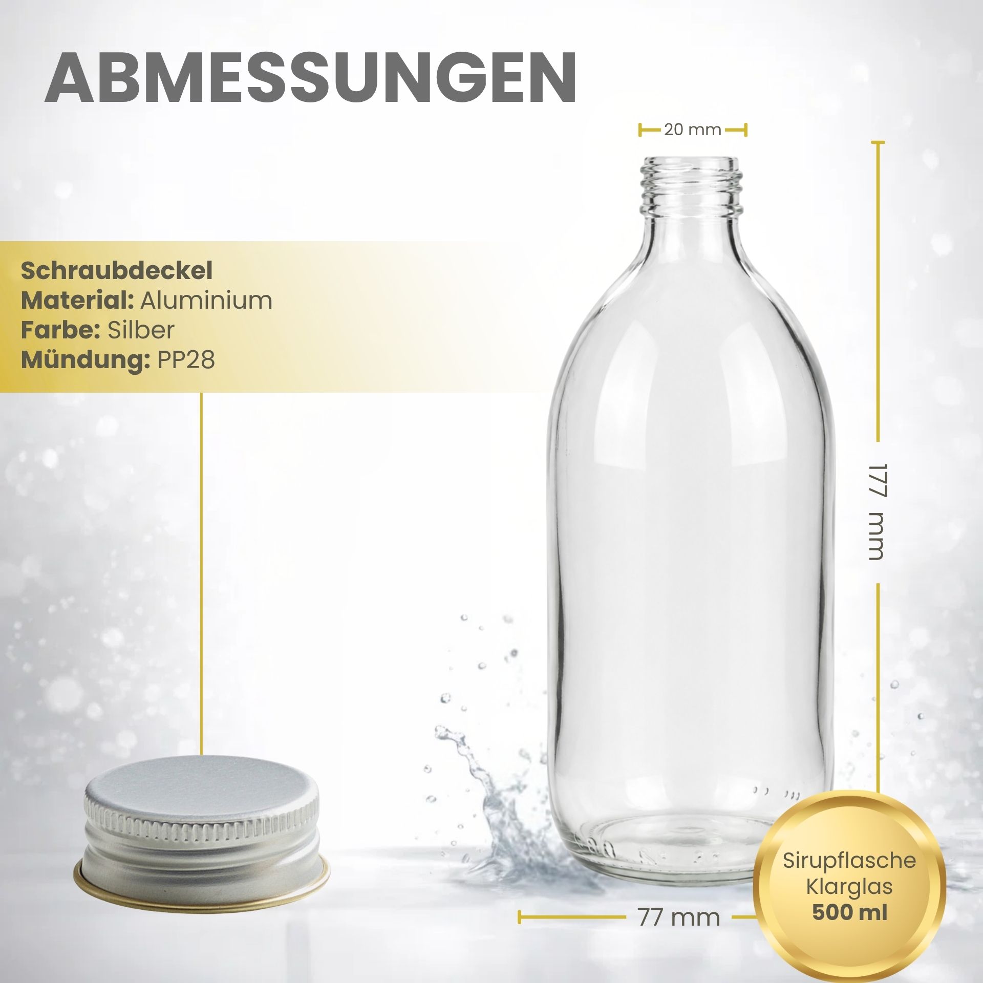 Sirupflasche 500 ml  Glas Klar mit Schraubdeckel