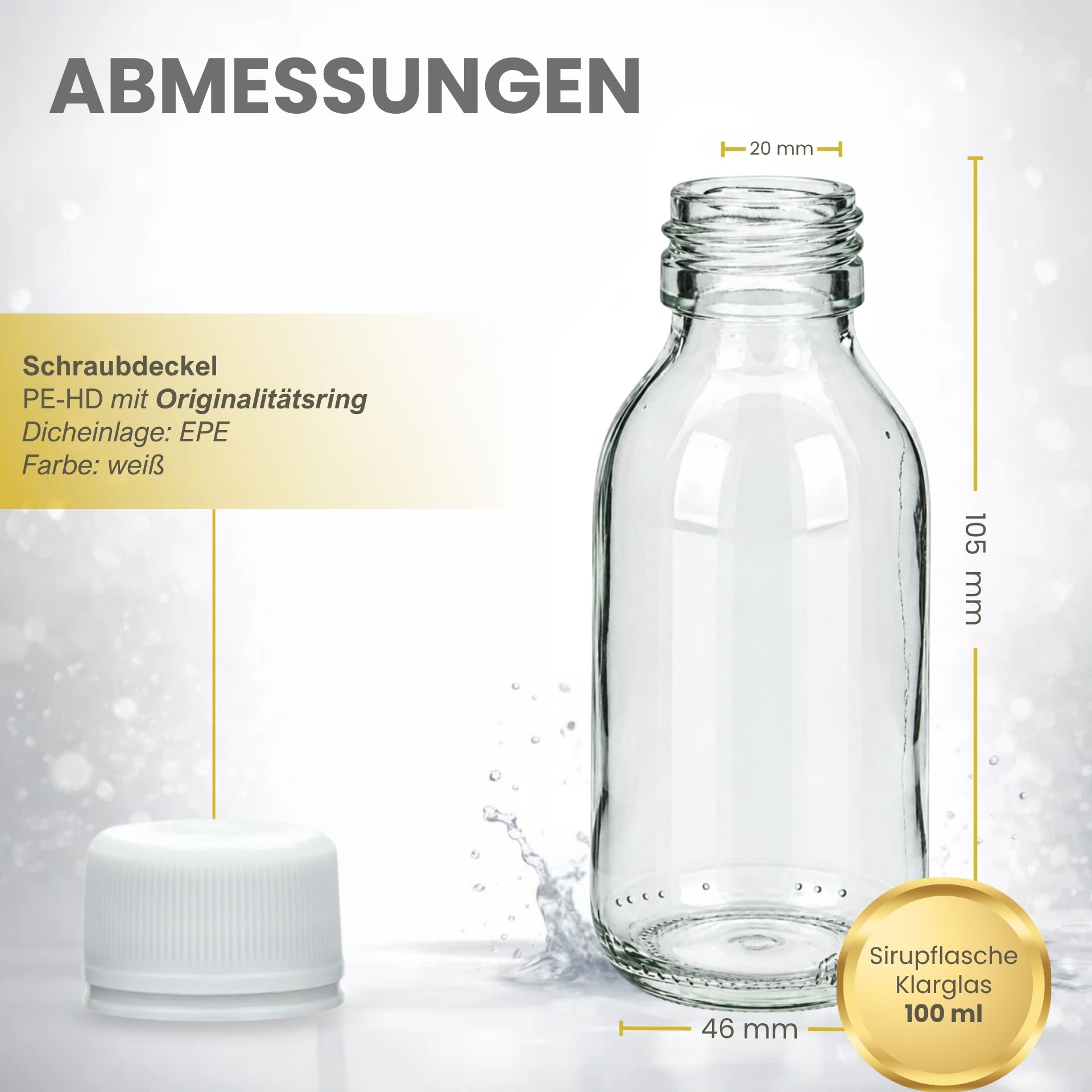 Sirupflasche 100 ml Glas Schraubdeckel weiß (Originalitätsring)