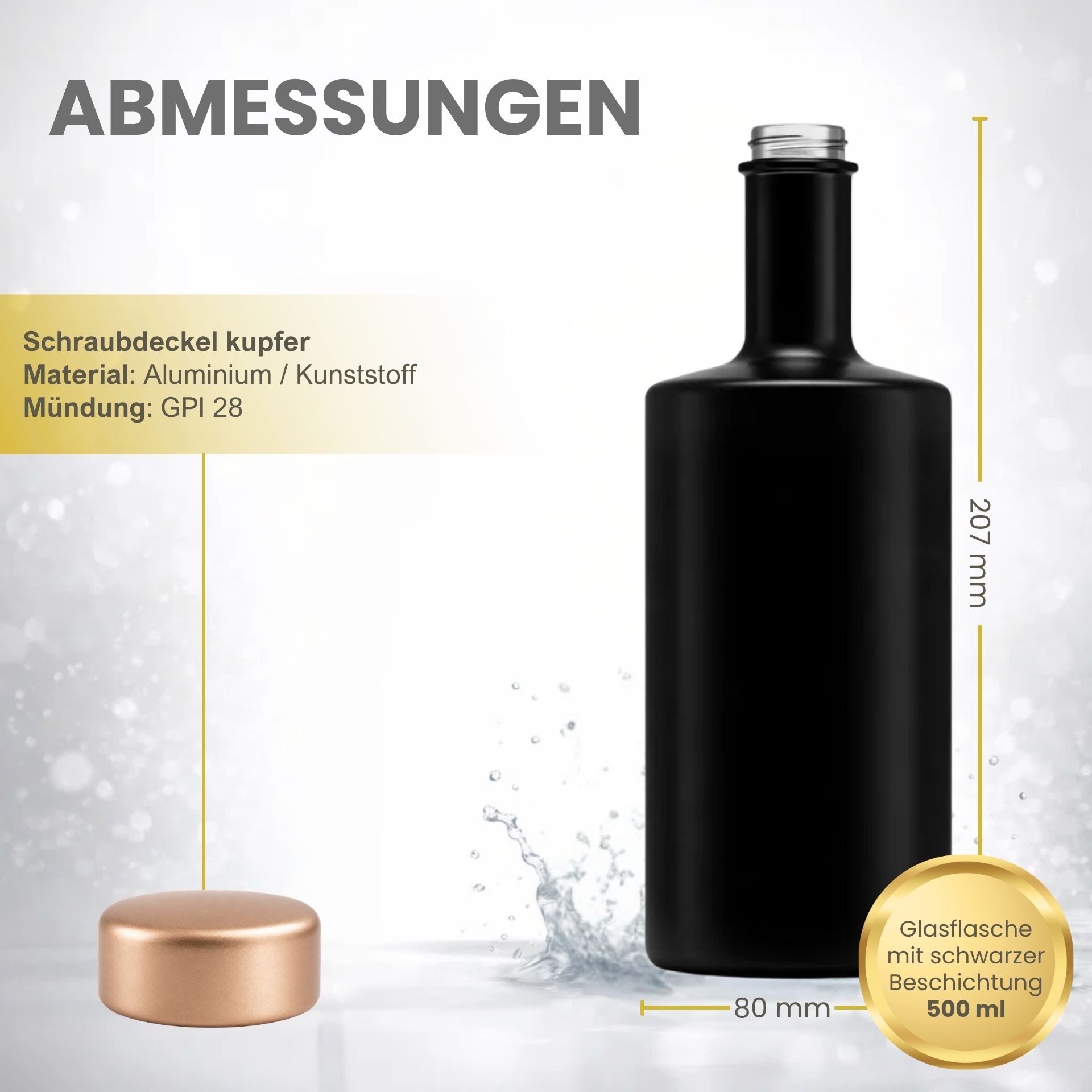 mikken schwarze Flasche 500 ml mit Schraubverschluss GPI 28