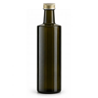 Glasflasche 500 ml rund braun Ölflasche Deckel Gold