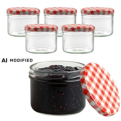 Sturzgläser 6x210 ml mit Schraubdeckel rot-weiss kariert
