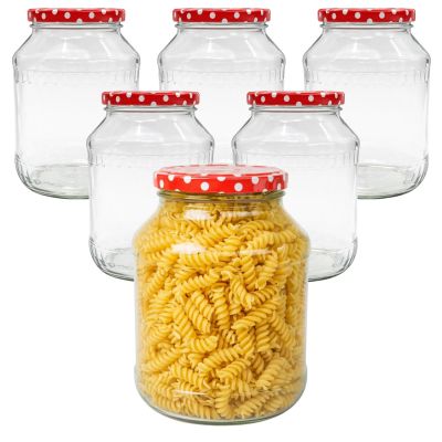 Einmachgläser 6x2650 ml mit Schraubdeckel rot-weiss gepunktet
