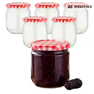 Einmachgläser 6x425 ml mit Schraubdeckel rot-weiss kariert