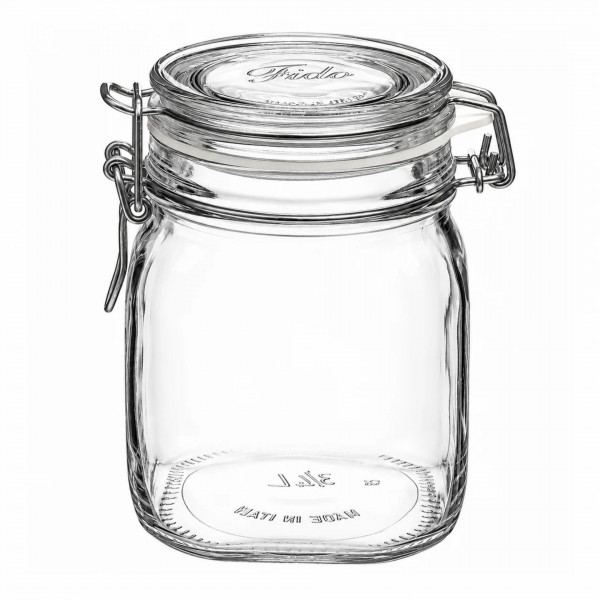 Viereckiges Bormioli Bügelverschlussglas 750 ml mit Drahtbügel – Ideales Gefäß für Aufbewahrung und Konservierung von Lebensmitteln.